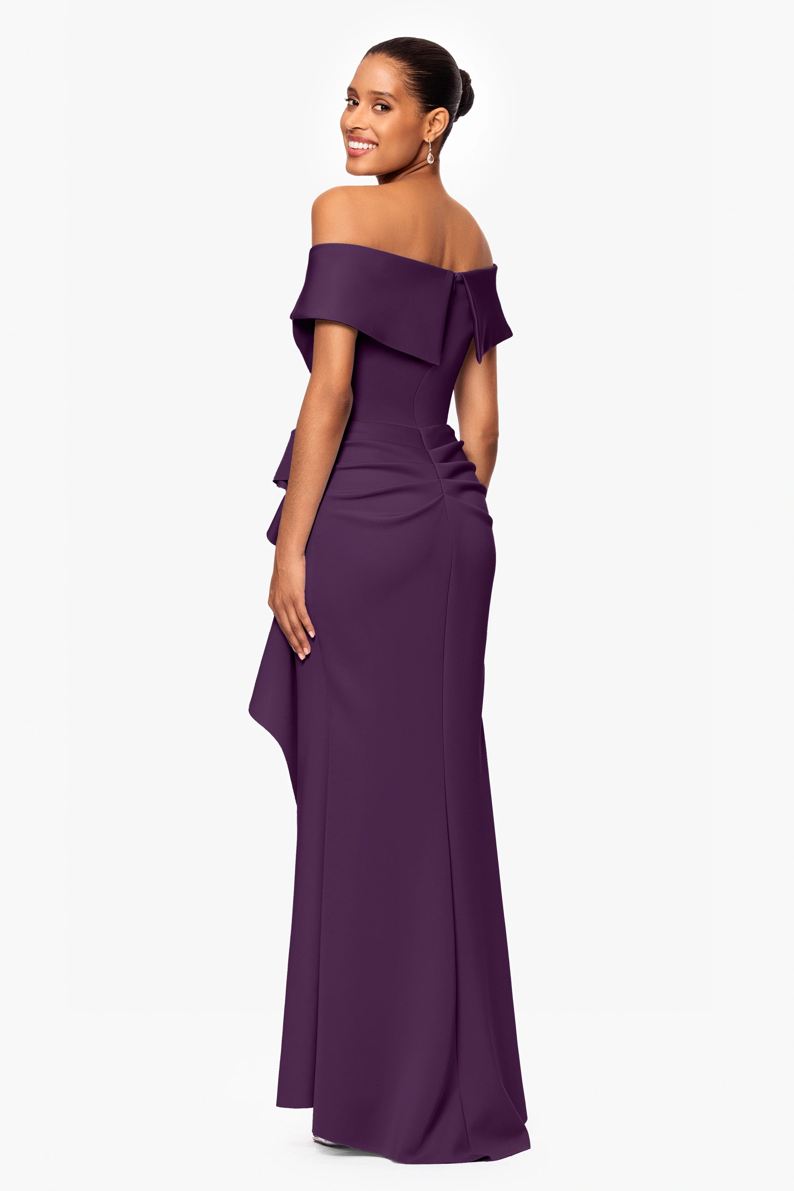 "Patti" Techno Scuba Off The Shoulder Dress - Image 3