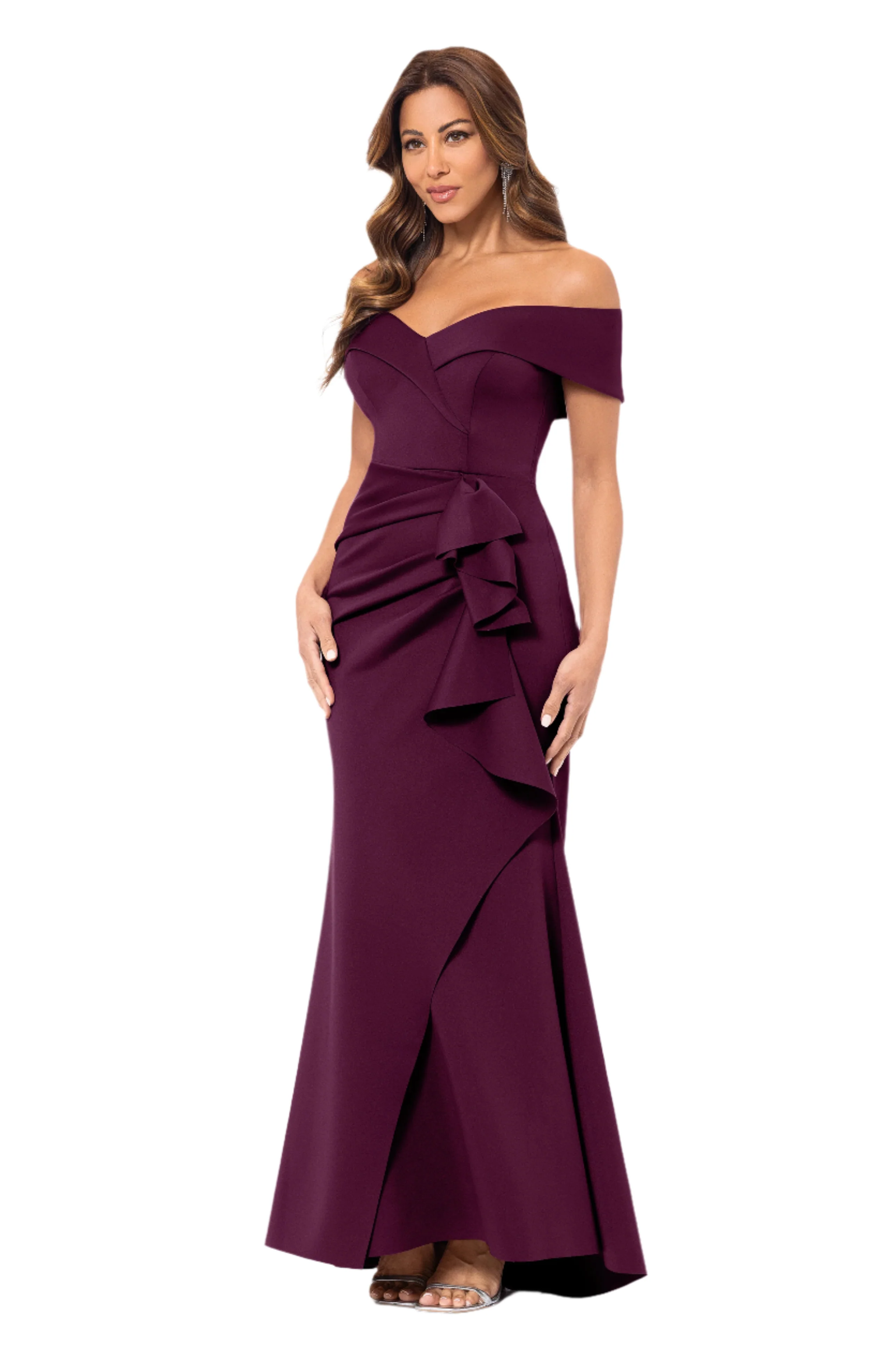 "Patti" Techno Scuba Off The Shoulder Dress - Image 31
