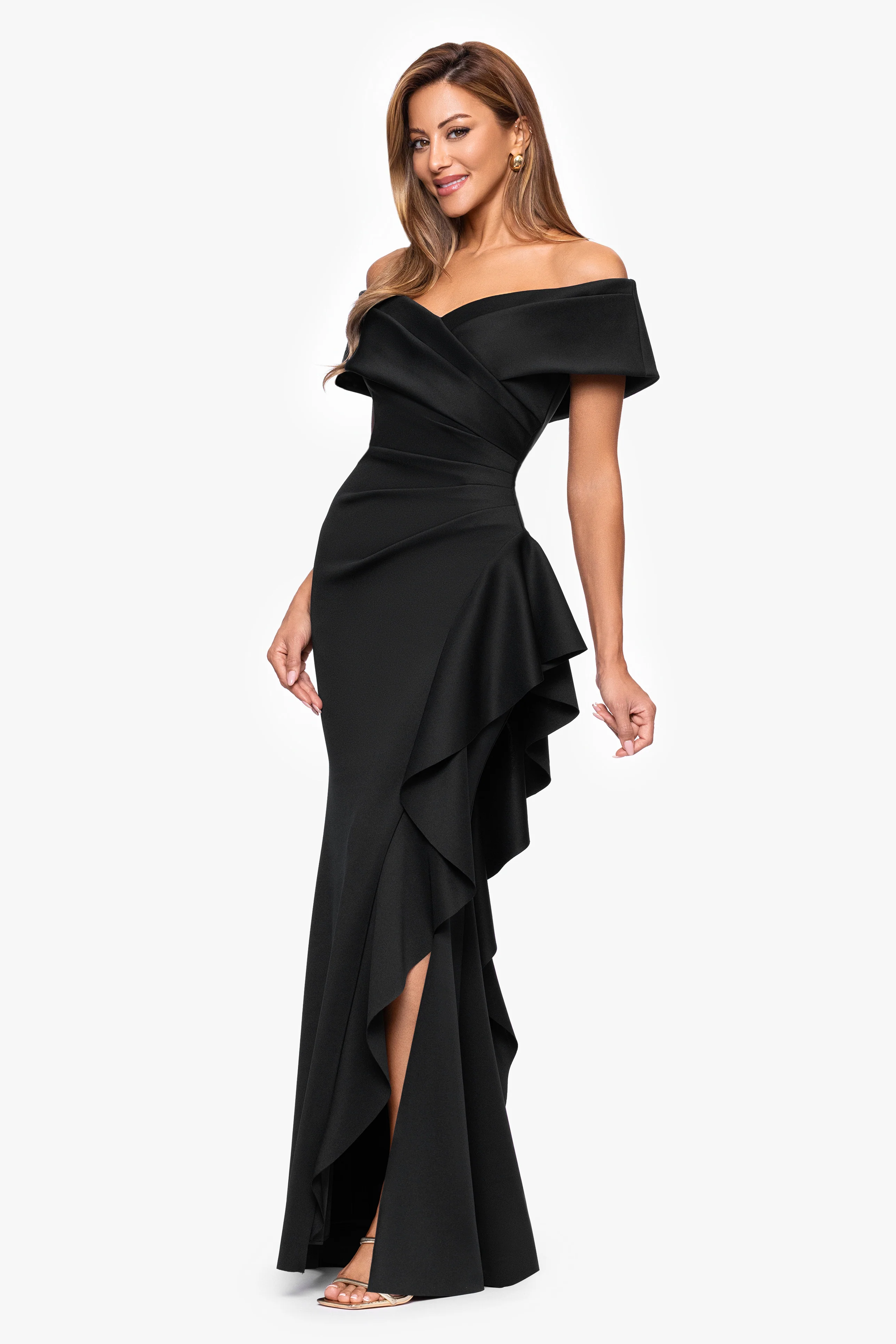 "Pearl" Techno Scuba Off the Shoulder Ruffle Dress - Image 4