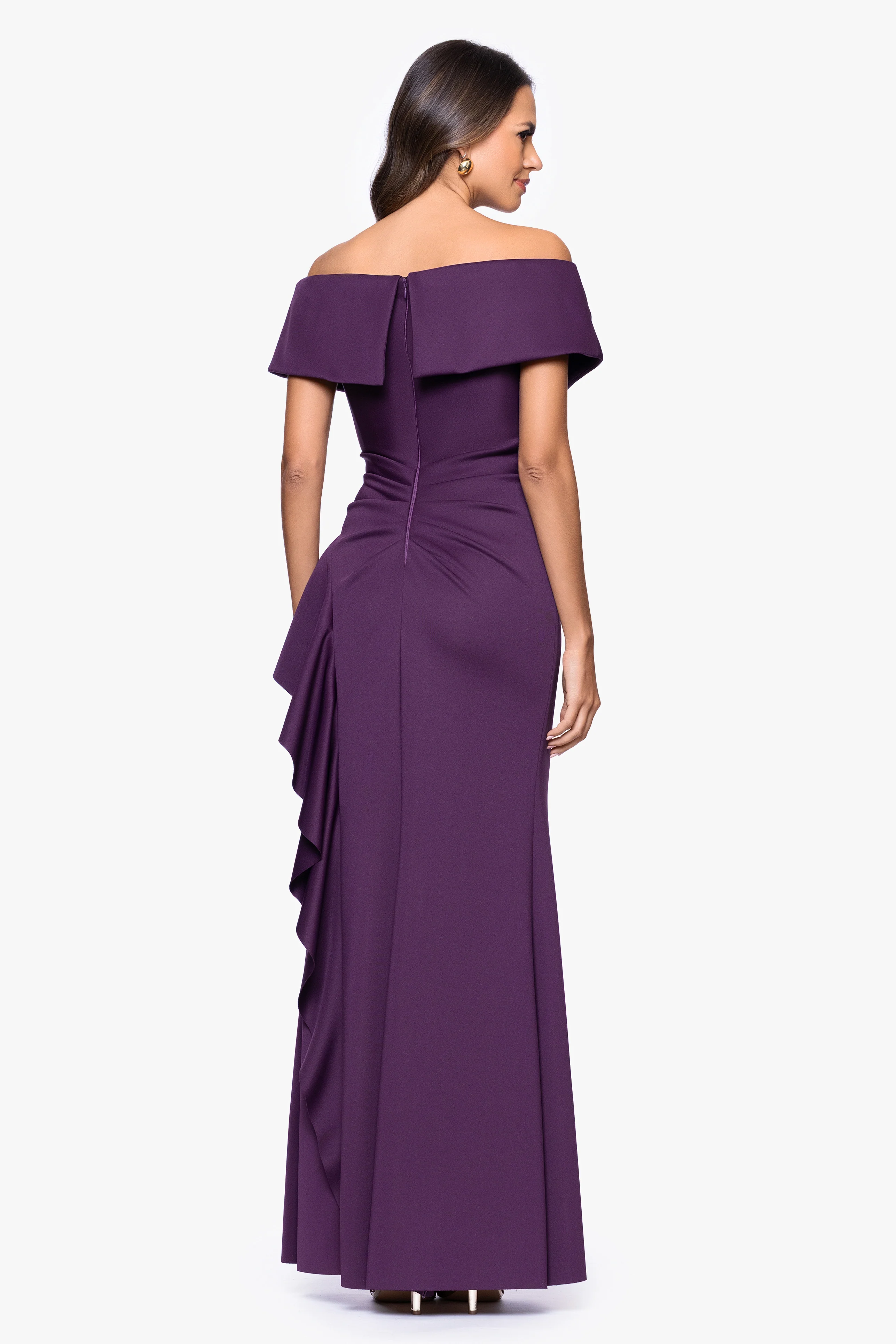 "Pearl" Techno Scuba Off the Shoulder Ruffle Dress - Image 12