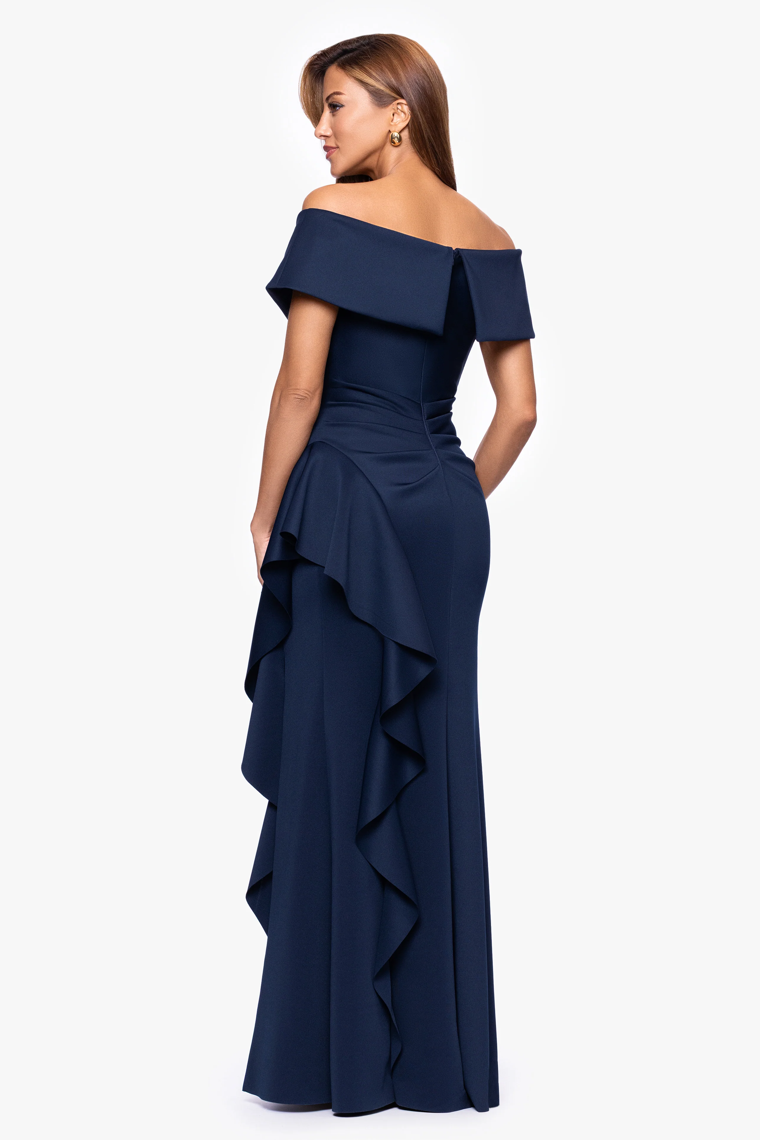 "Pearl" Techno Scuba Off the Shoulder Ruffle Dress - Image 18