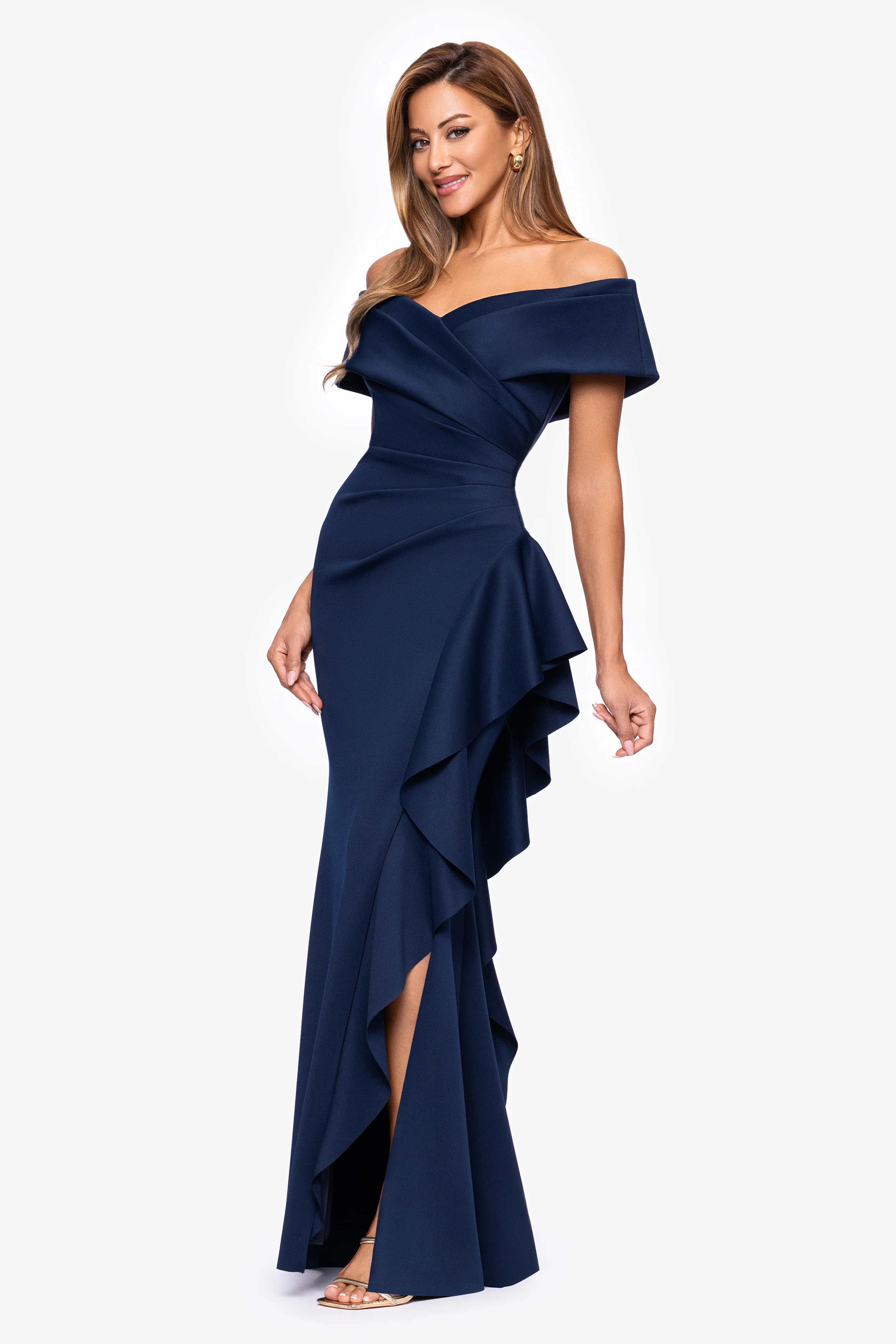 "Pearl" Techno Scuba Off the Shoulder Ruffle Dress - Image 19
