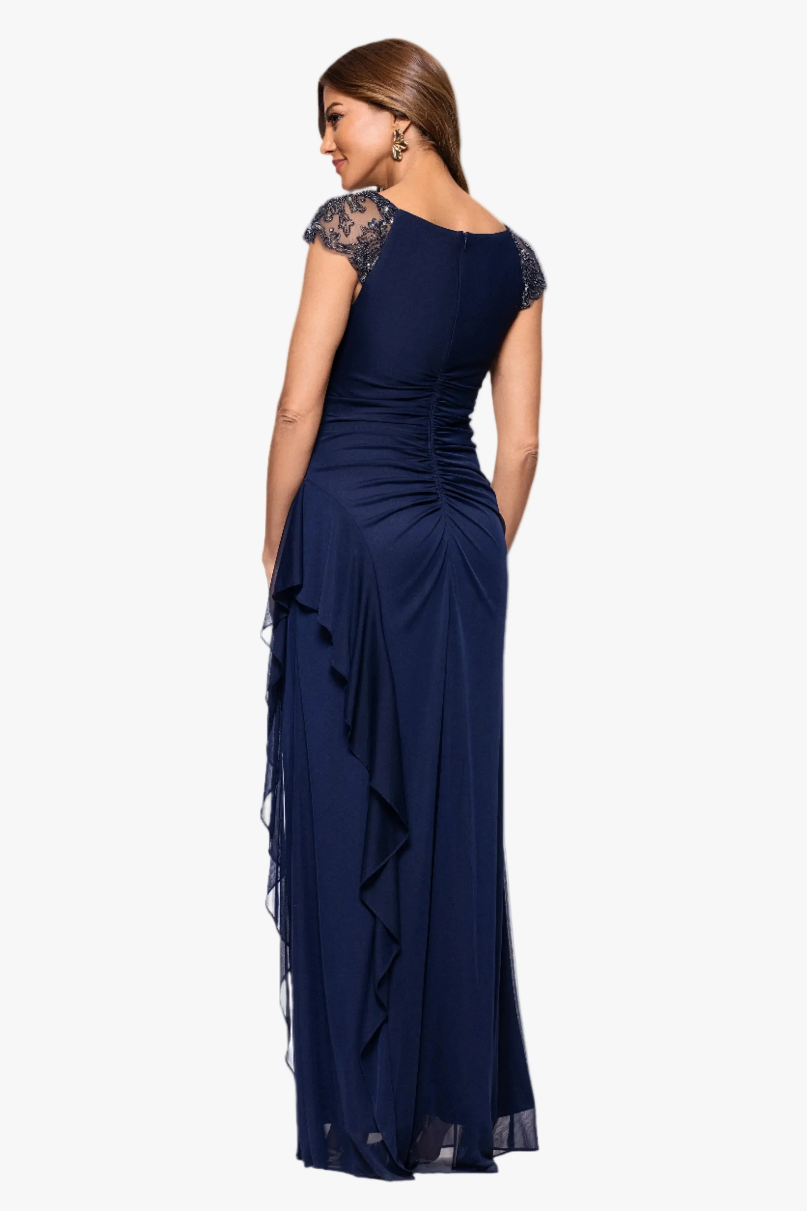 Petite "Cathleen" Sheer Matte Jersey Beaded Neckline Dress - Image 3