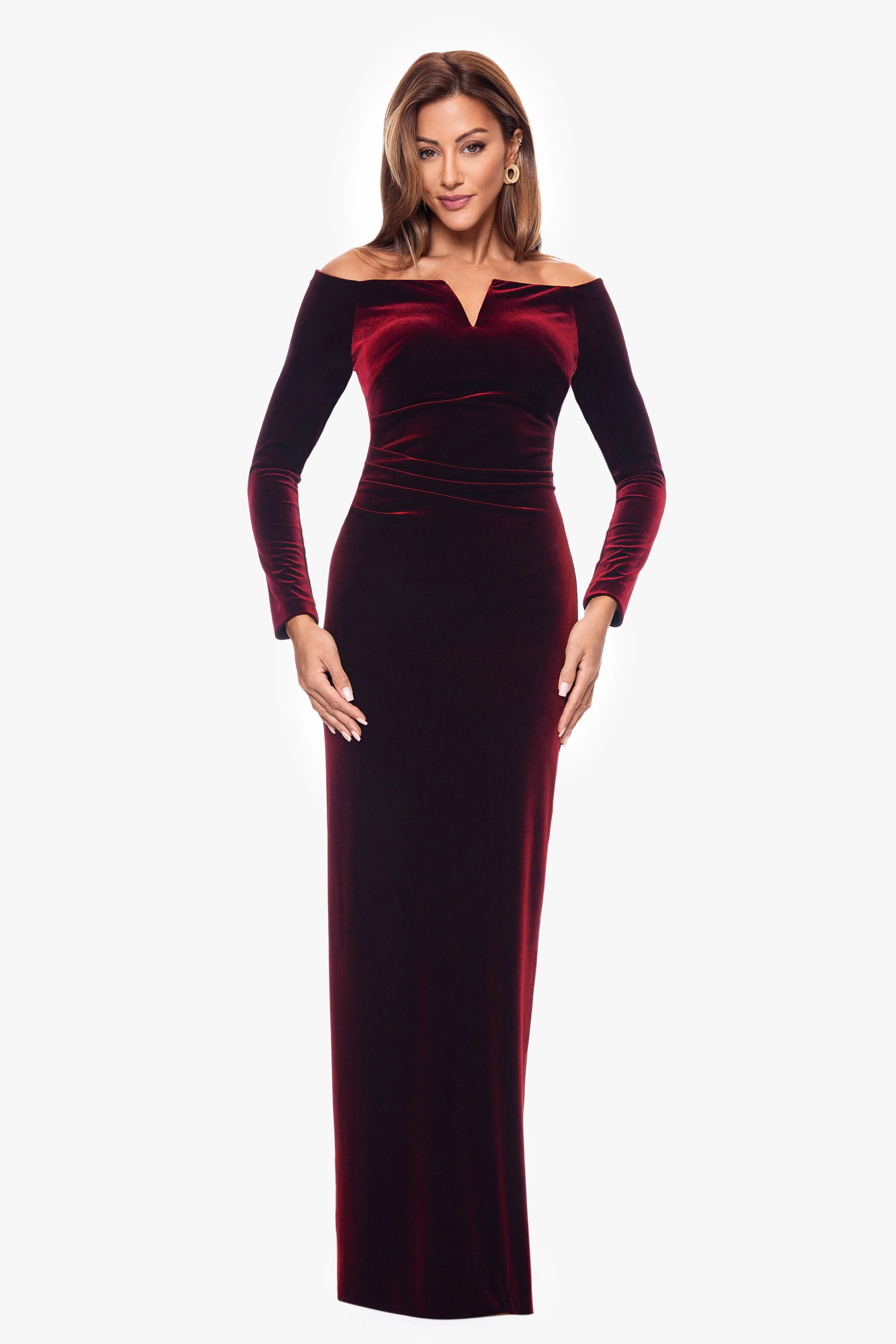 Petite "Christy" Off the Shoulder Velvet Dress