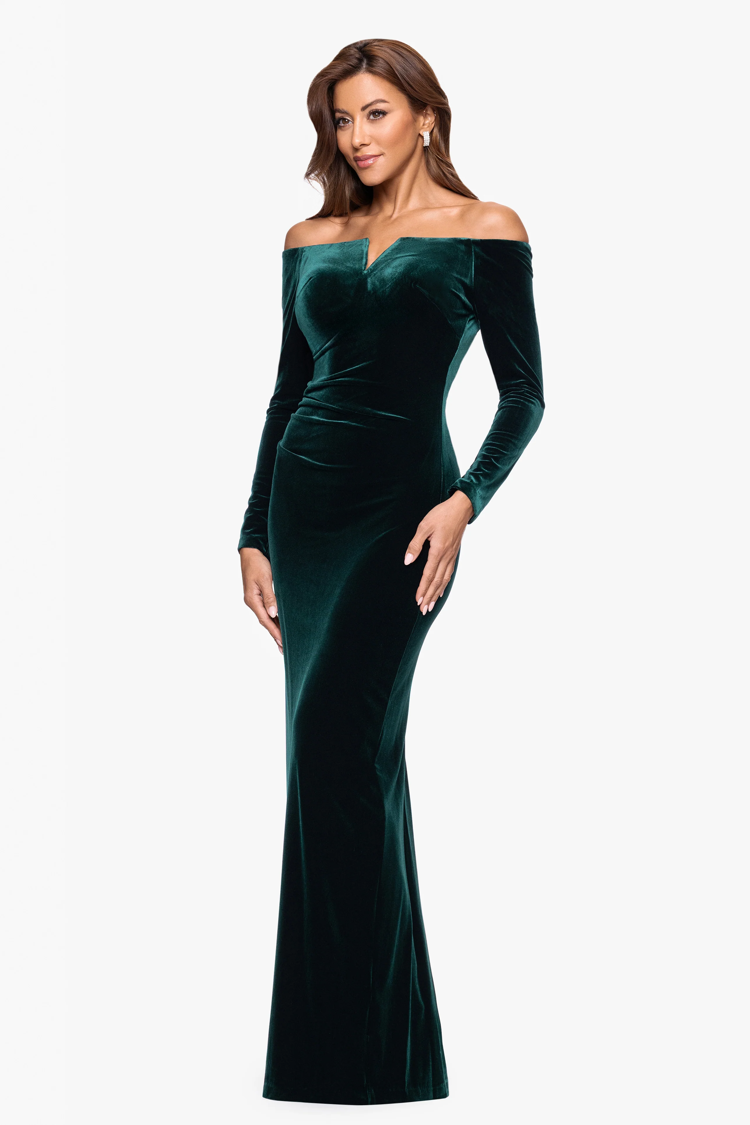 Petite "Christy" Off the Shoulder Velvet Dress - Image 8