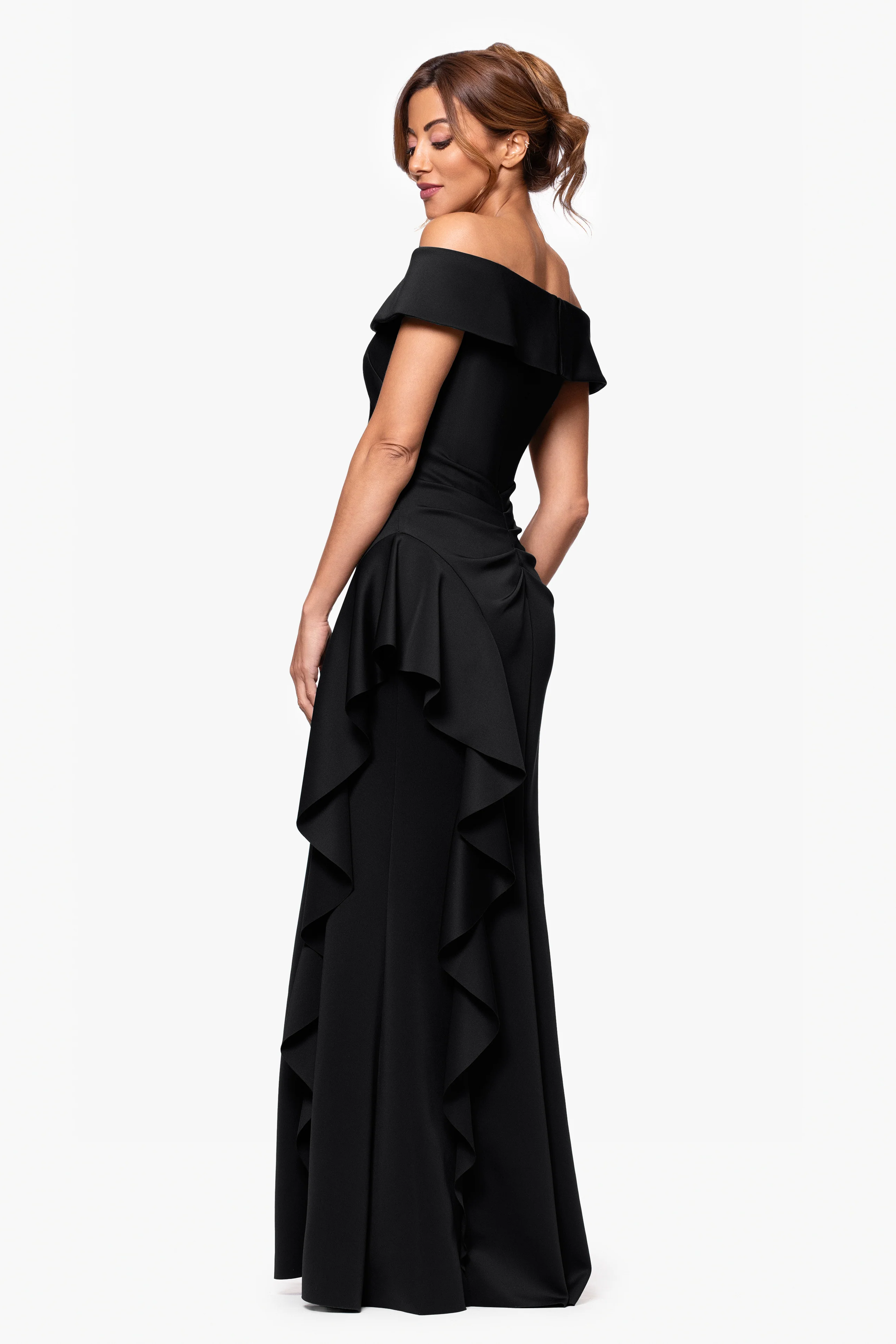 Petite "Dolly" Techno Scuba Off the Shoulder Ruffle Dress - Image 8