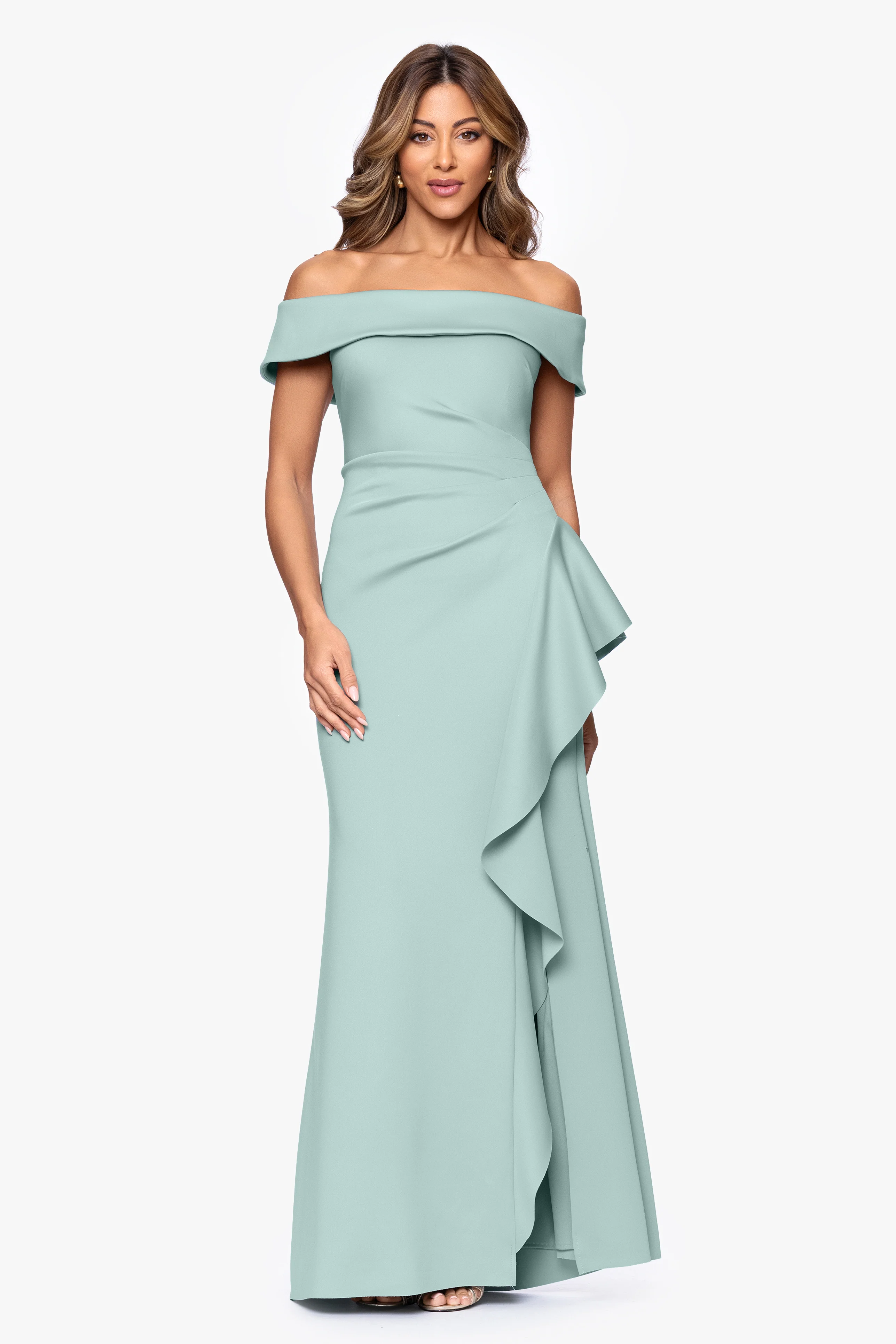 Petite "Dolly" Techno Scuba Off the Shoulder Ruffle Dress - Image 11