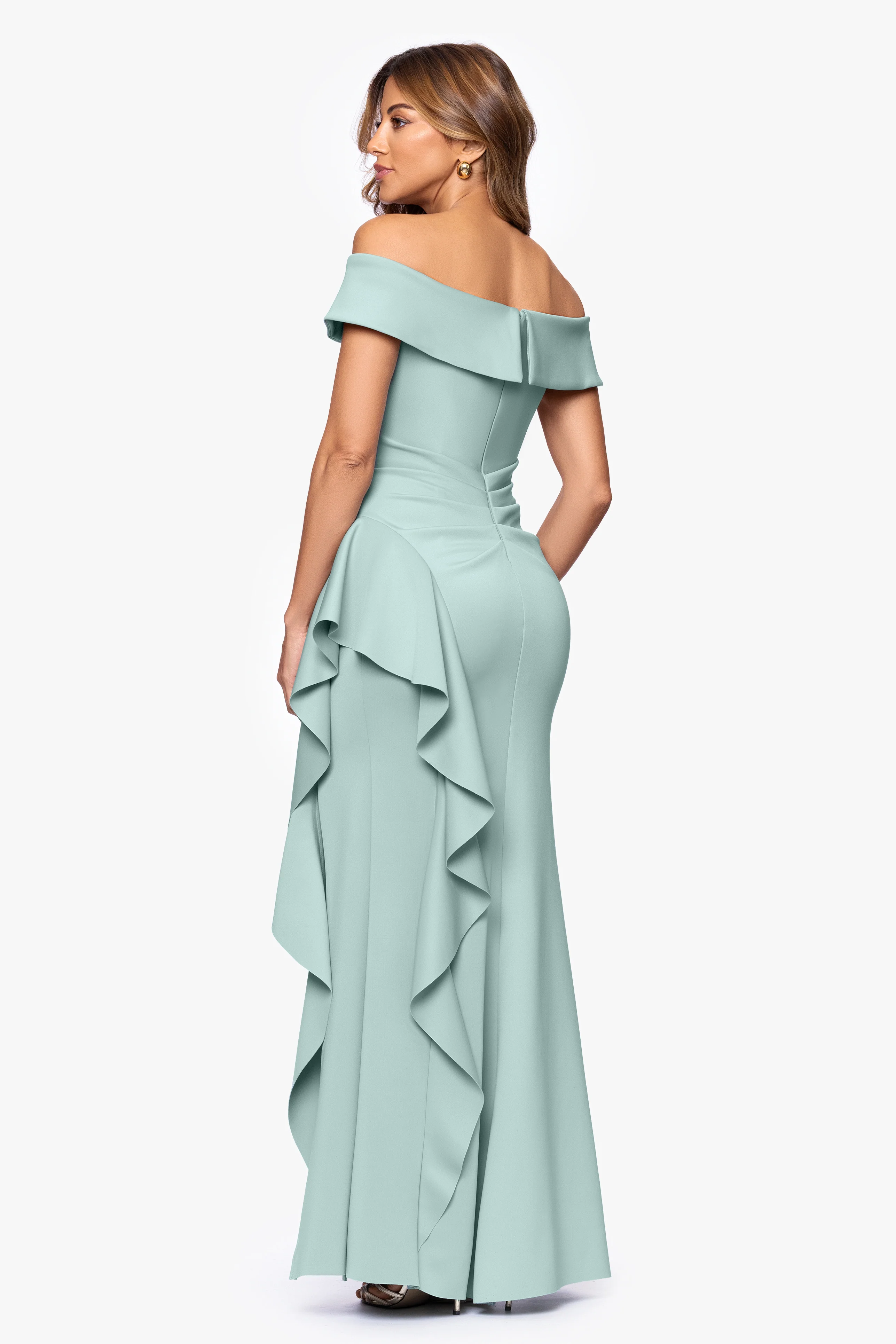 Petite "Dolly" Techno Scuba Off the Shoulder Ruffle Dress - Image 18