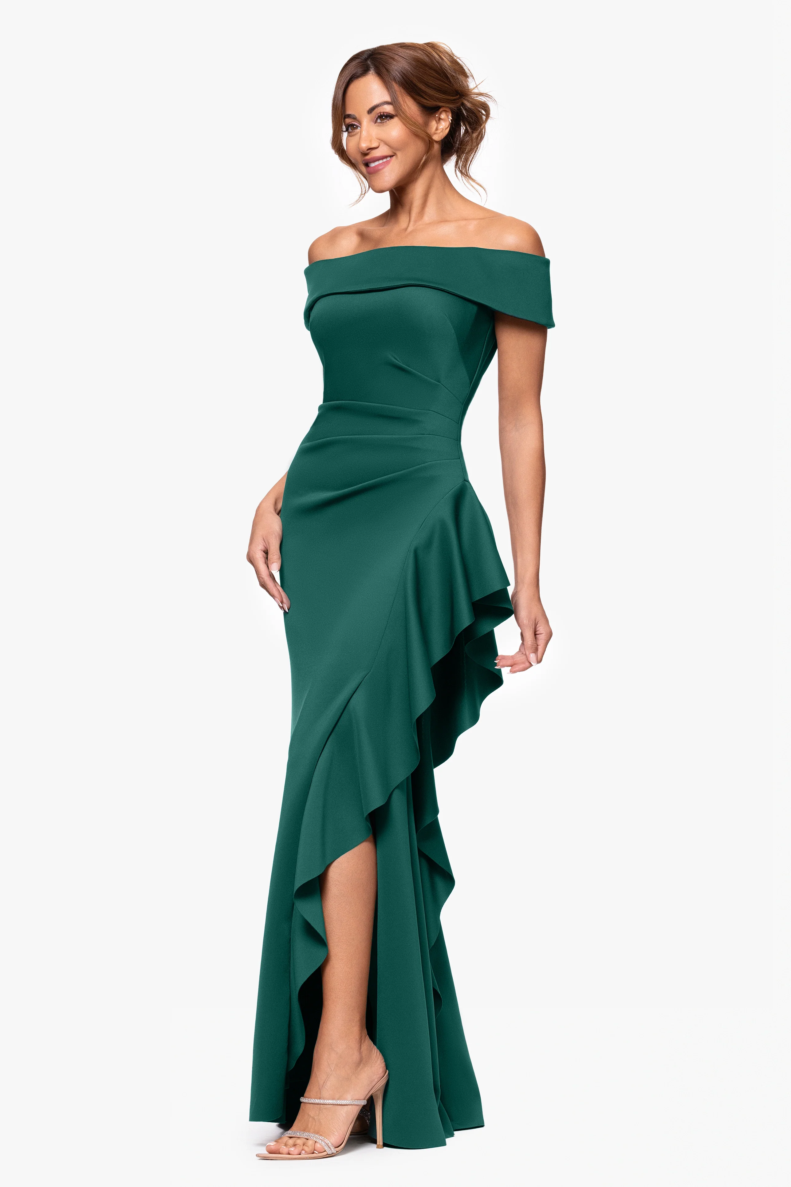 Petite "Dolly" Techno Scuba Off the Shoulder Ruffle Dress - Image 22