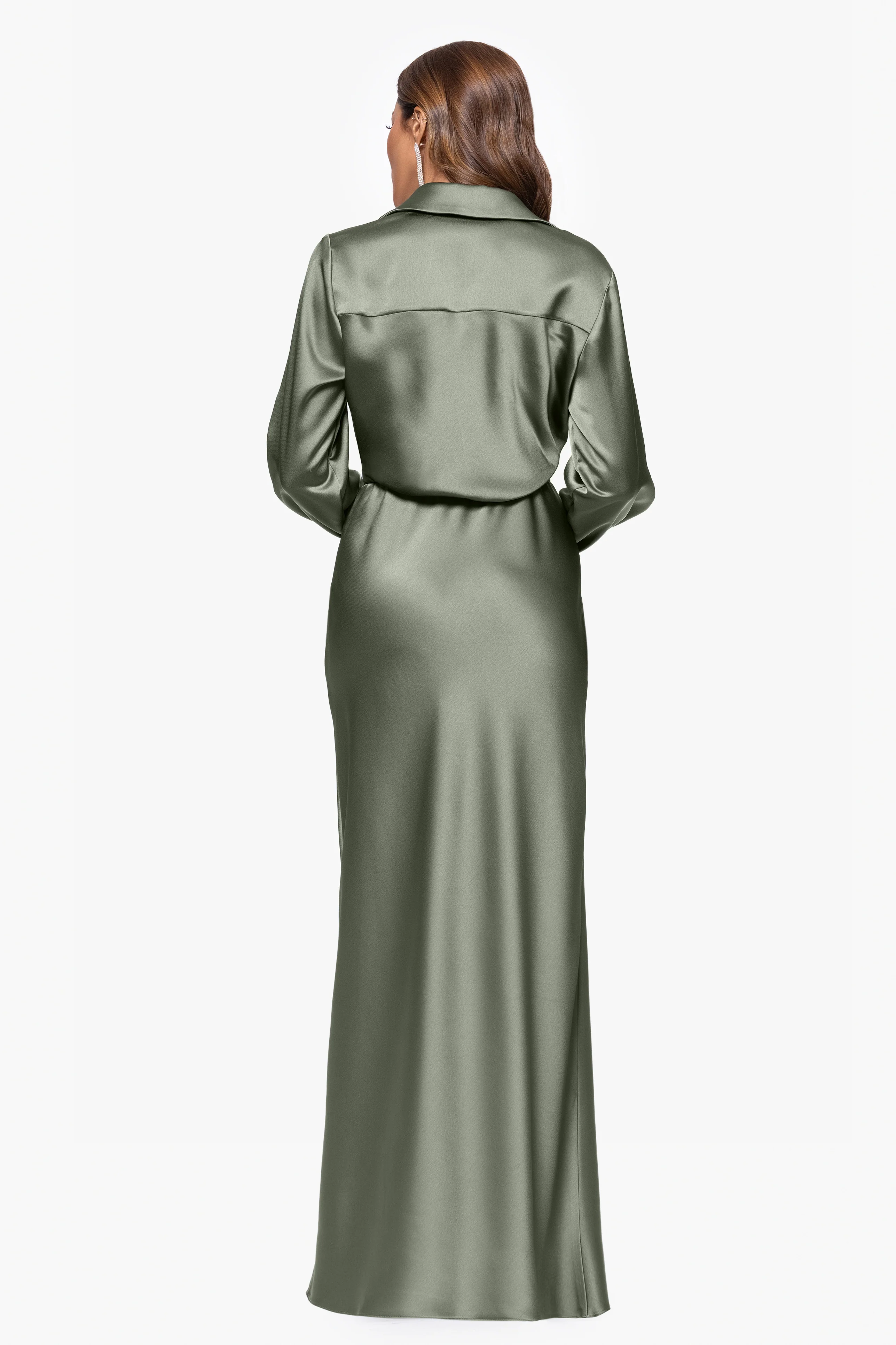 "Emery" Satin Long Sleeve Collared Dress - Image 17