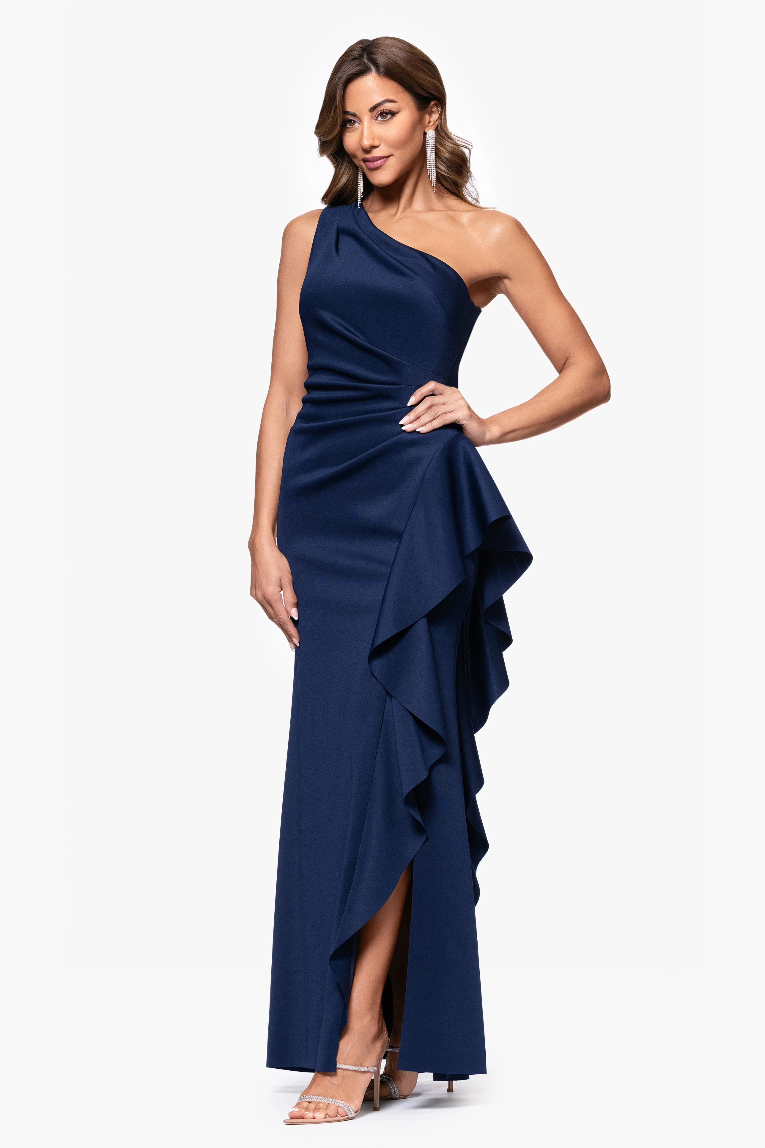 Petite "Flo" Techno Scuba One Shoulder Ruffle Dress - Image 14