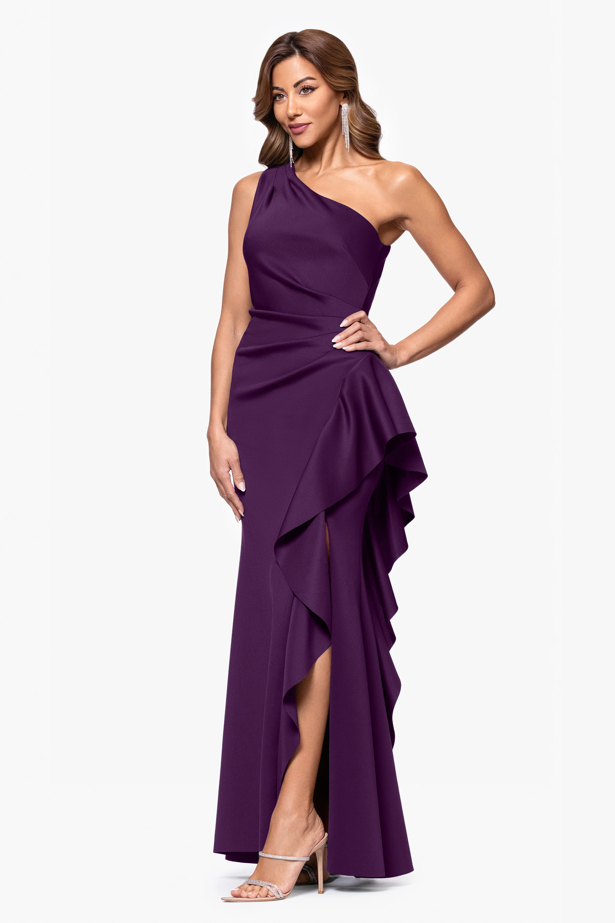 Petite "Flo" Techno Scuba One Shoulder Ruffle Dress - Image 4