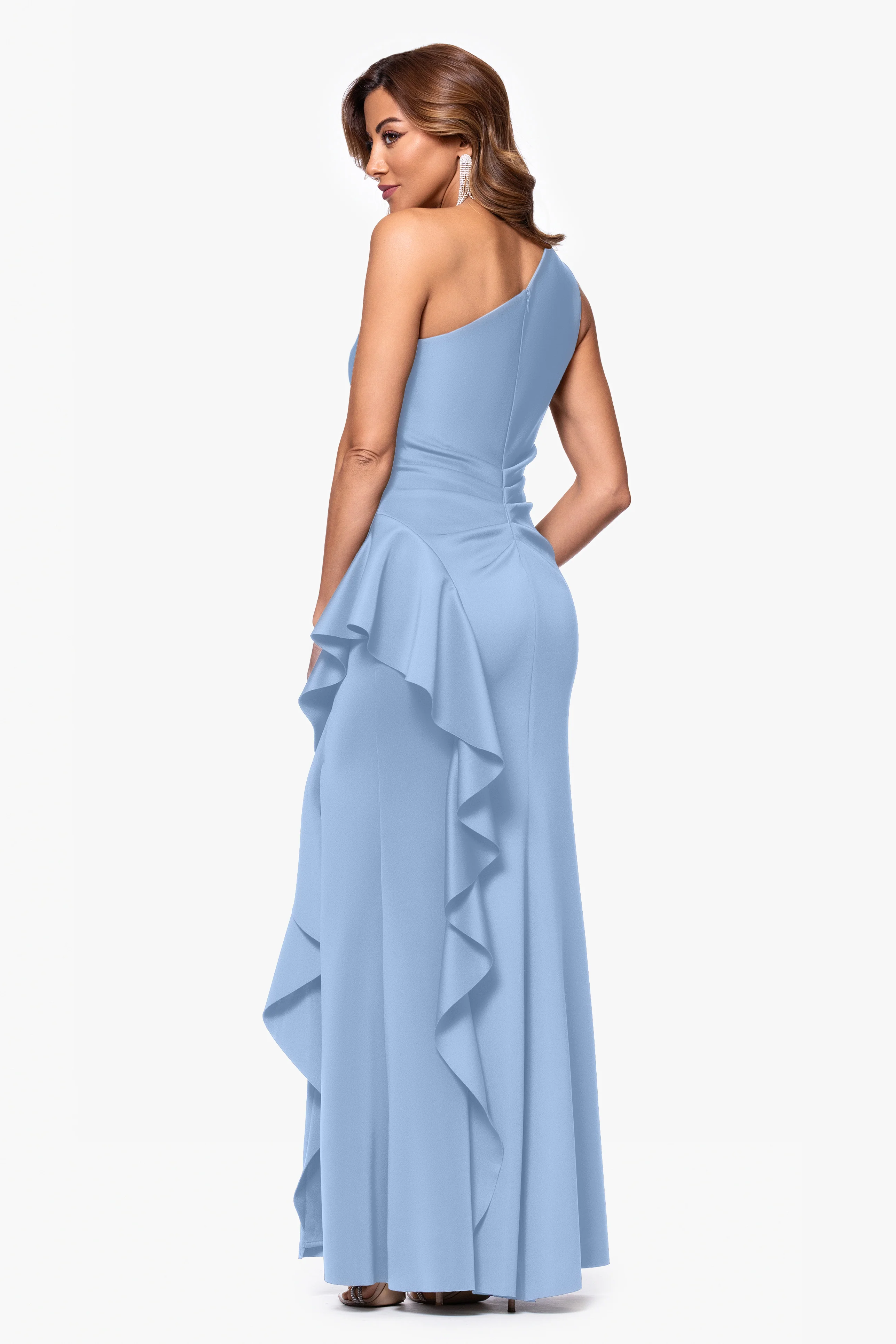 Petite "Flo" Techno Scuba One Shoulder Ruffle Dress - Image 26