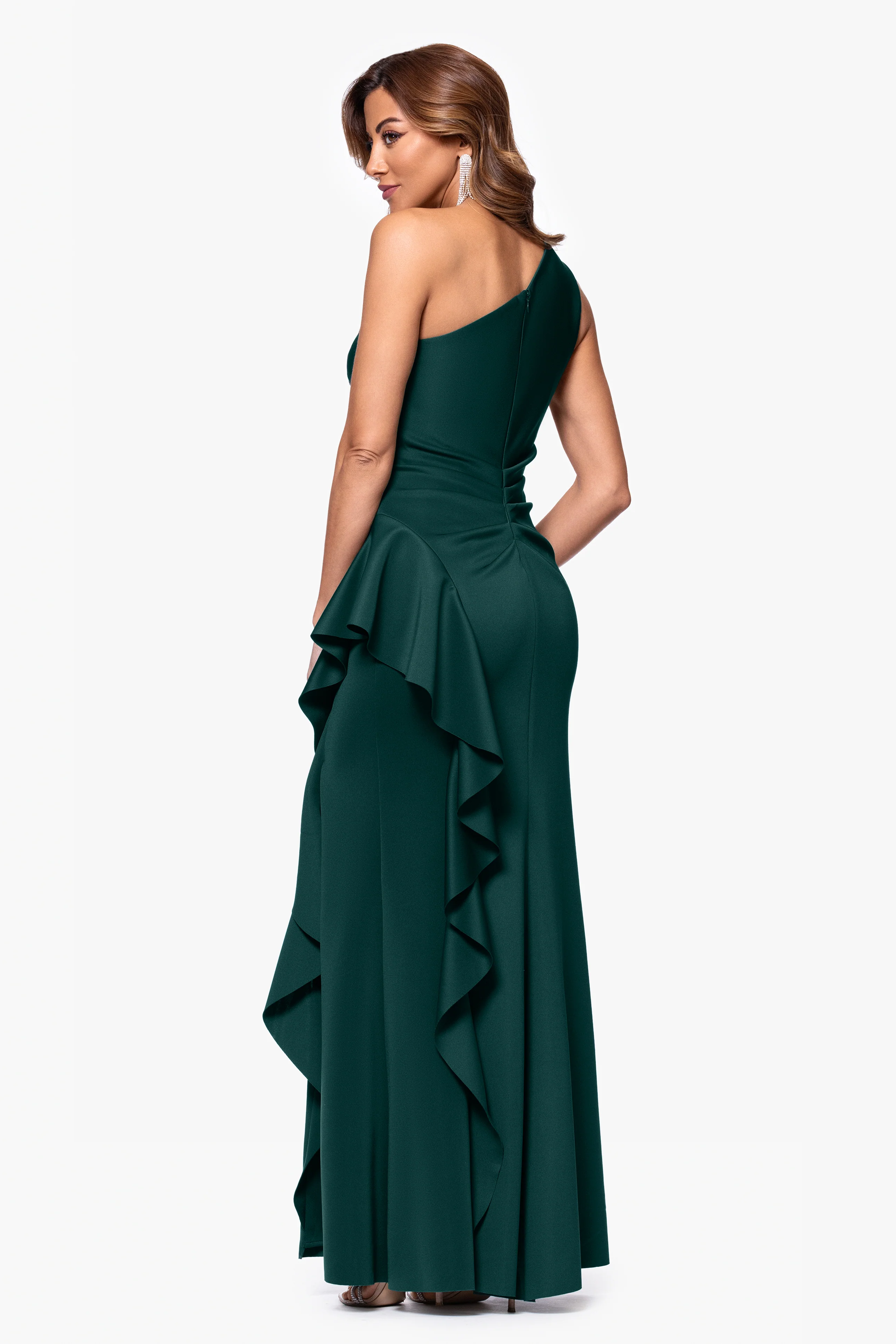 Petite "Flo" Techno Scuba One Shoulder Ruffle Dress - Image 31