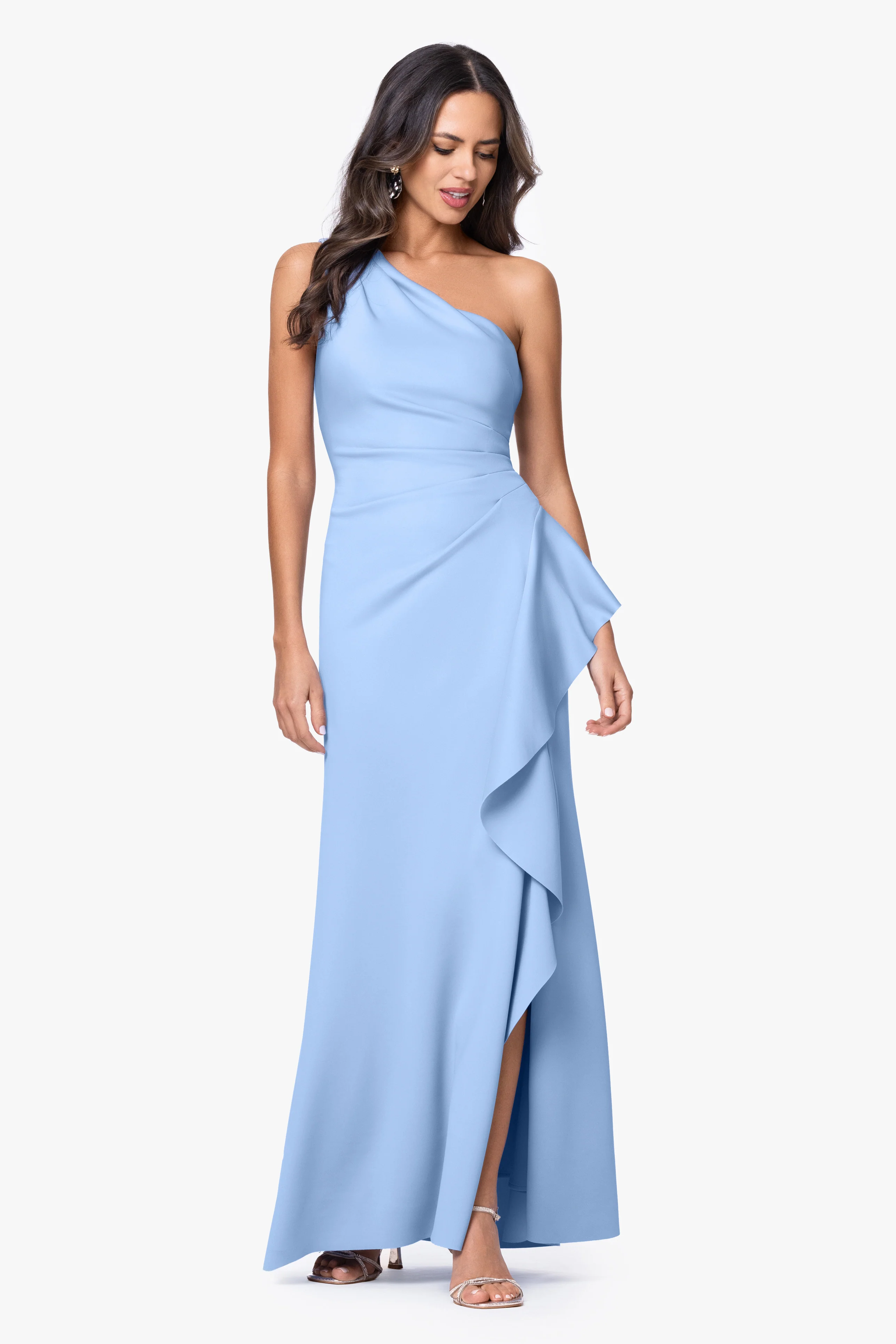 Petite "Flo" Techno Scuba One Shoulder Ruffle Dress - Image 3