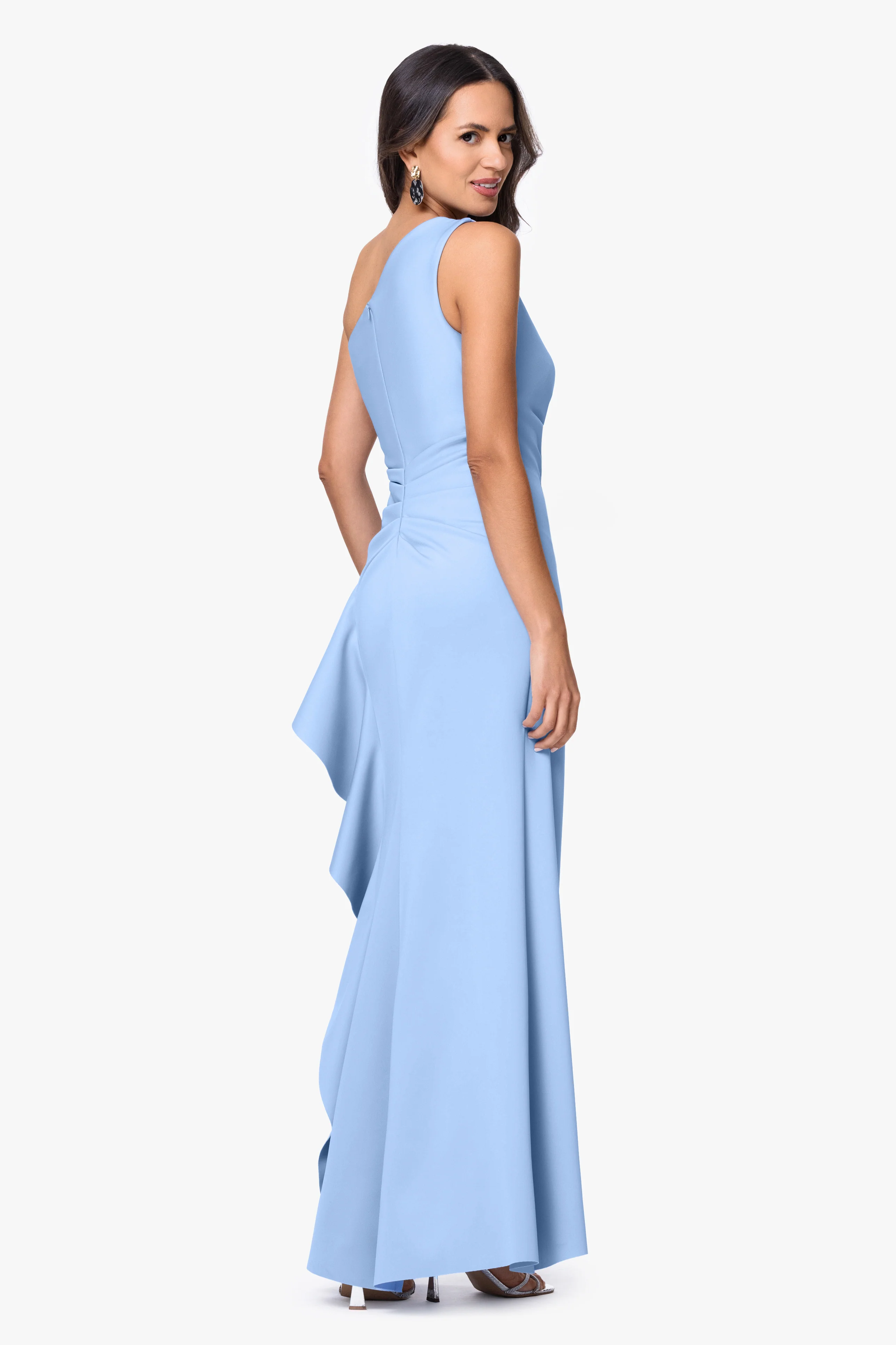Petite "Flo" Techno Scuba One Shoulder Ruffle Dress - Image 5