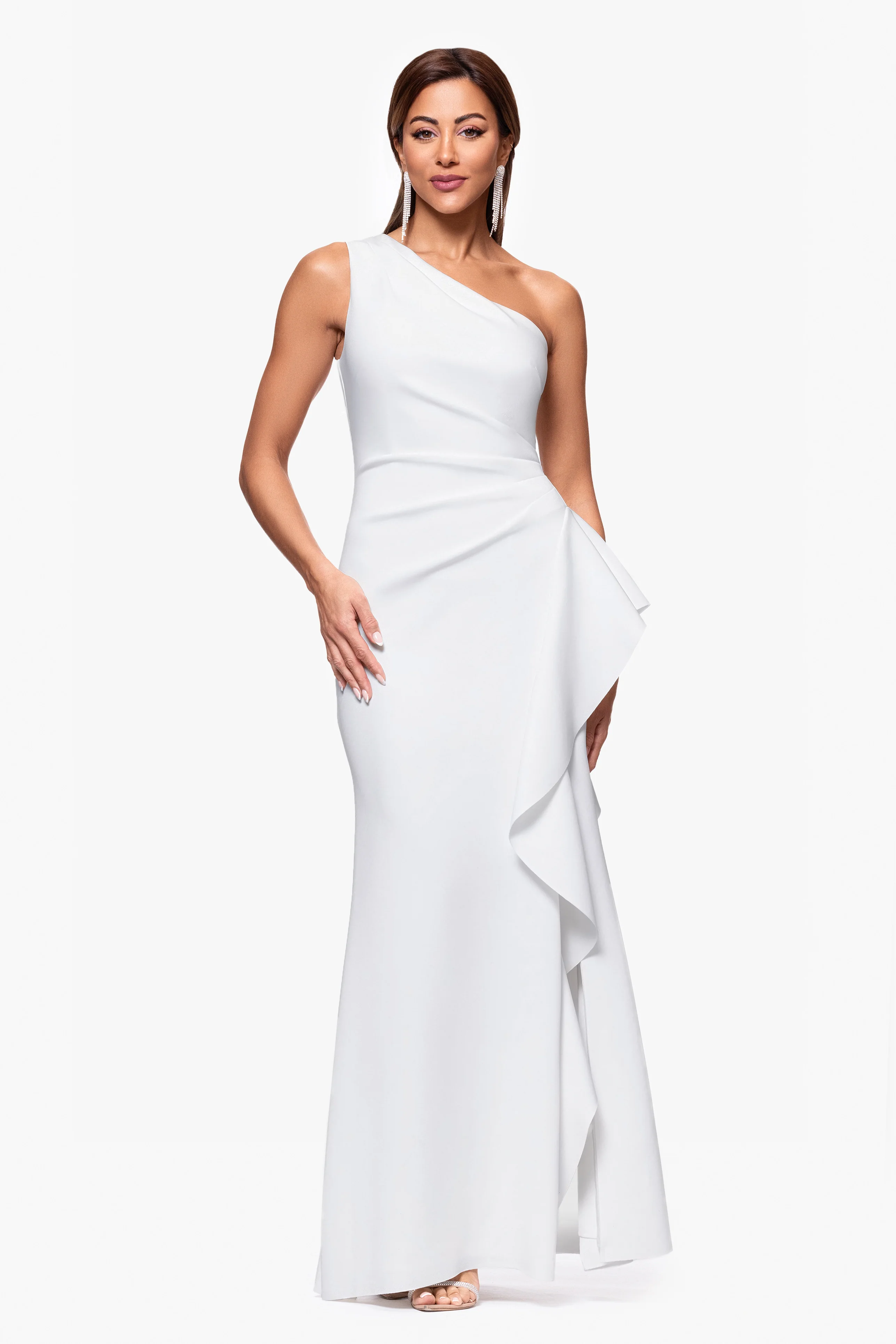 Petite "Flo" Techno Scuba One Shoulder Ruffle Dress - Image 6