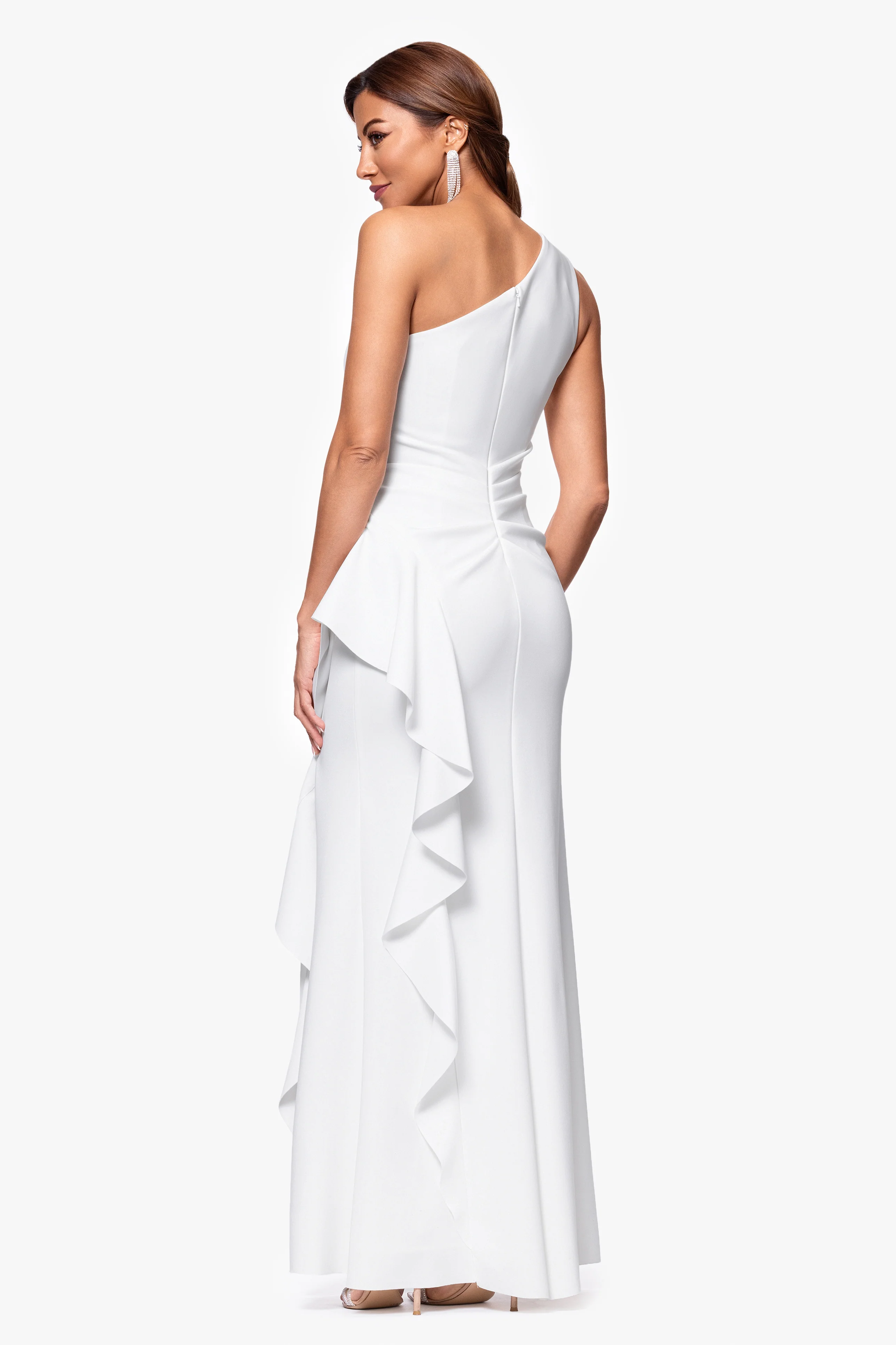 Petite "Flo" Techno Scuba One Shoulder Ruffle Dress - Image 8
