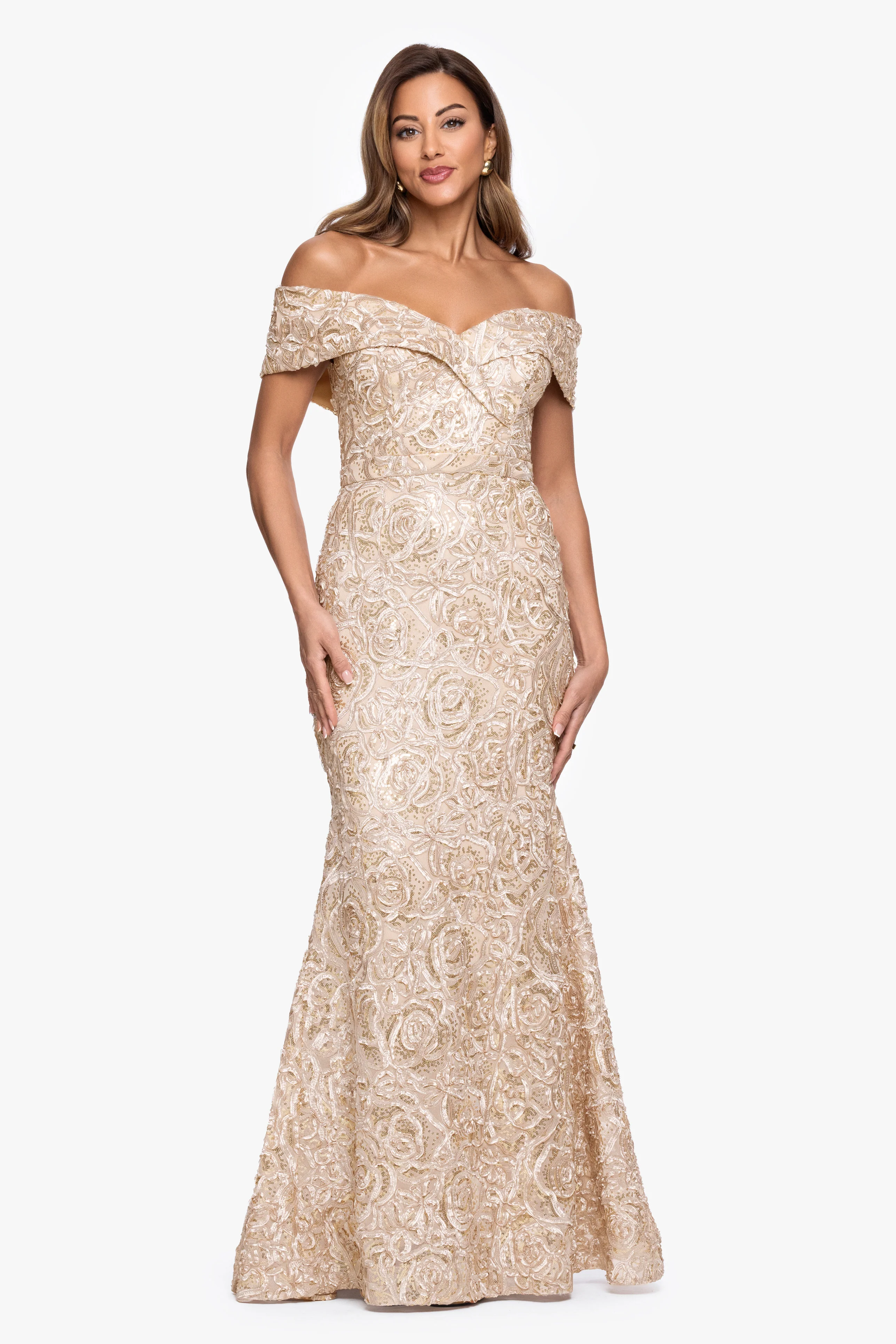 Petite "Georgia" Soutache Off The Shoulder Gown - Image 2