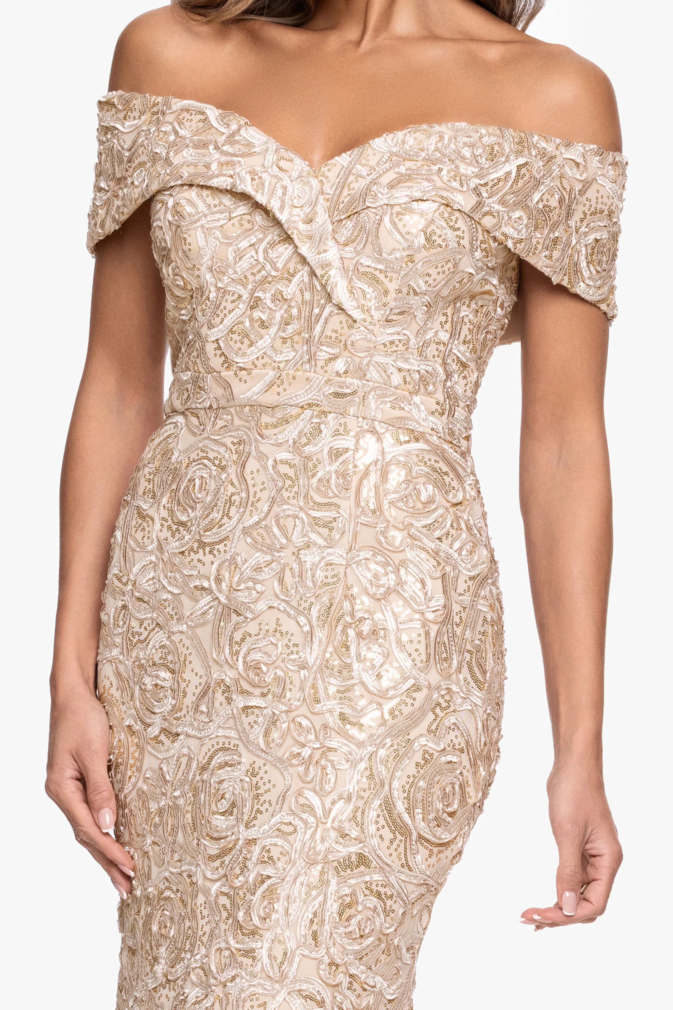 Petite "Georgia" Soutache Off The Shoulder Gown - Image 3