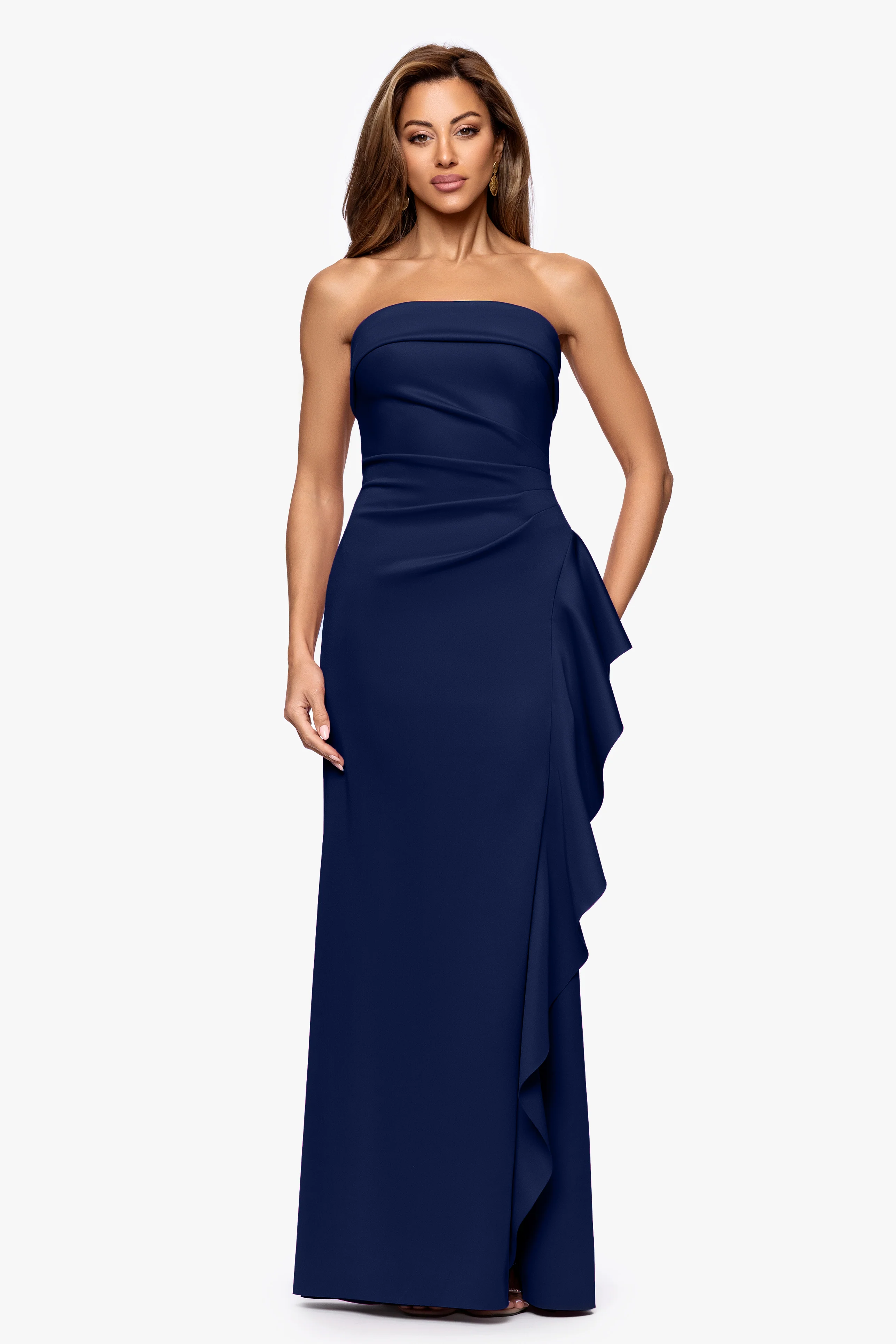 "Jacqueline" Techno Scuba Strapless Ruffle Dress - Image 16