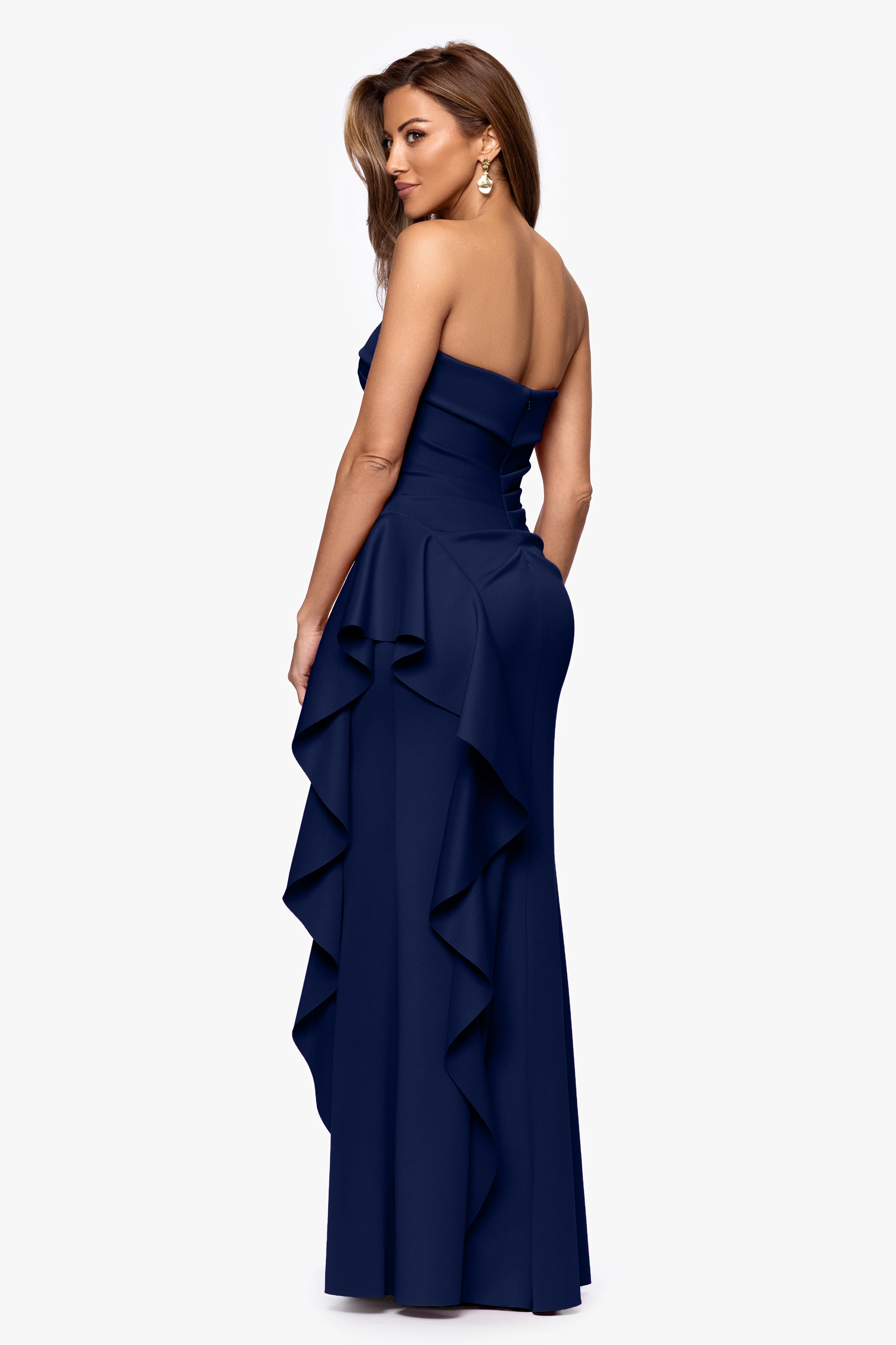 "Jacqueline" Techno Scuba Strapless Ruffle Dress - Image 18