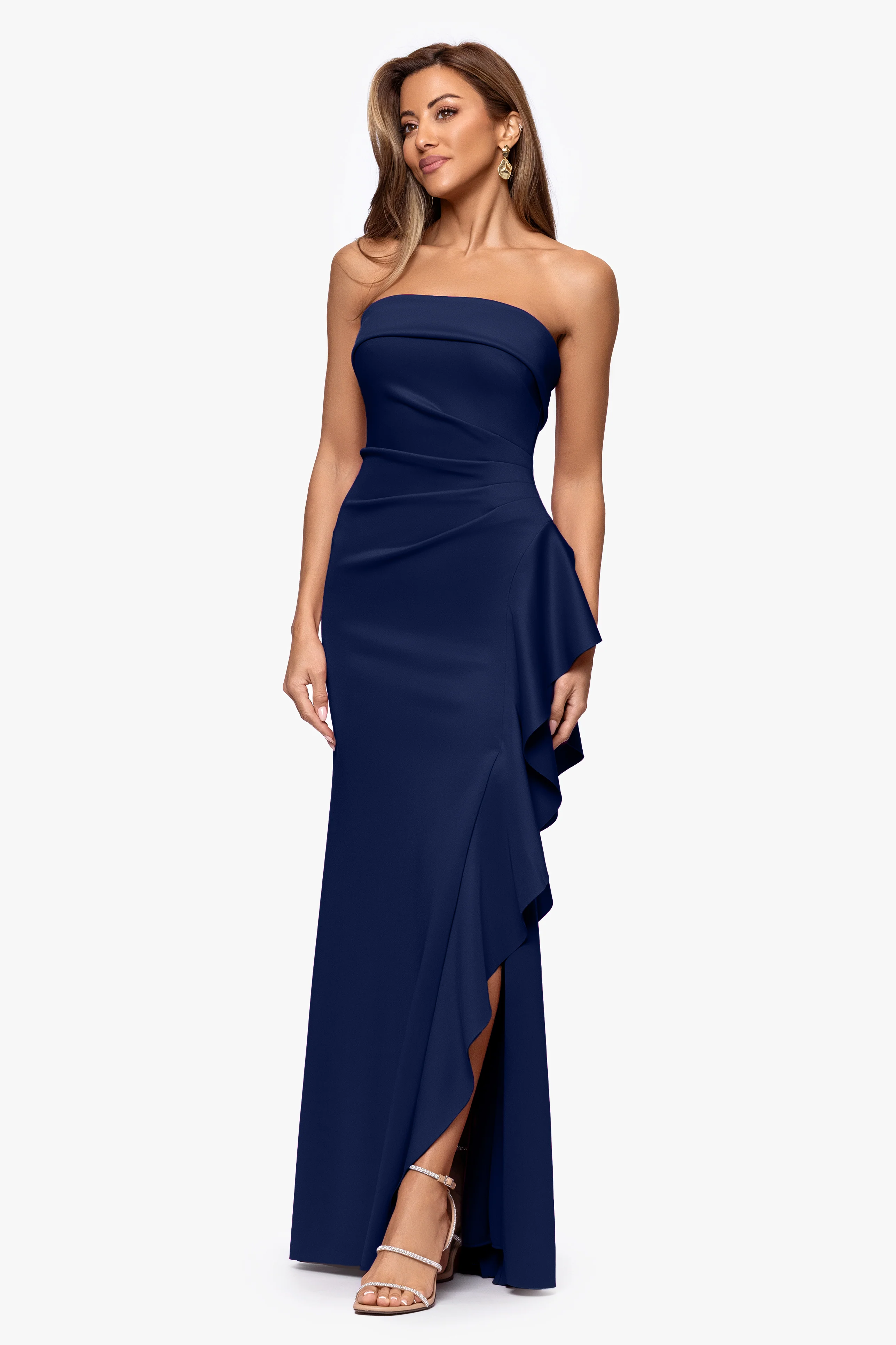 "Jacqueline" Techno Scuba Strapless Ruffle Dress - Image 19