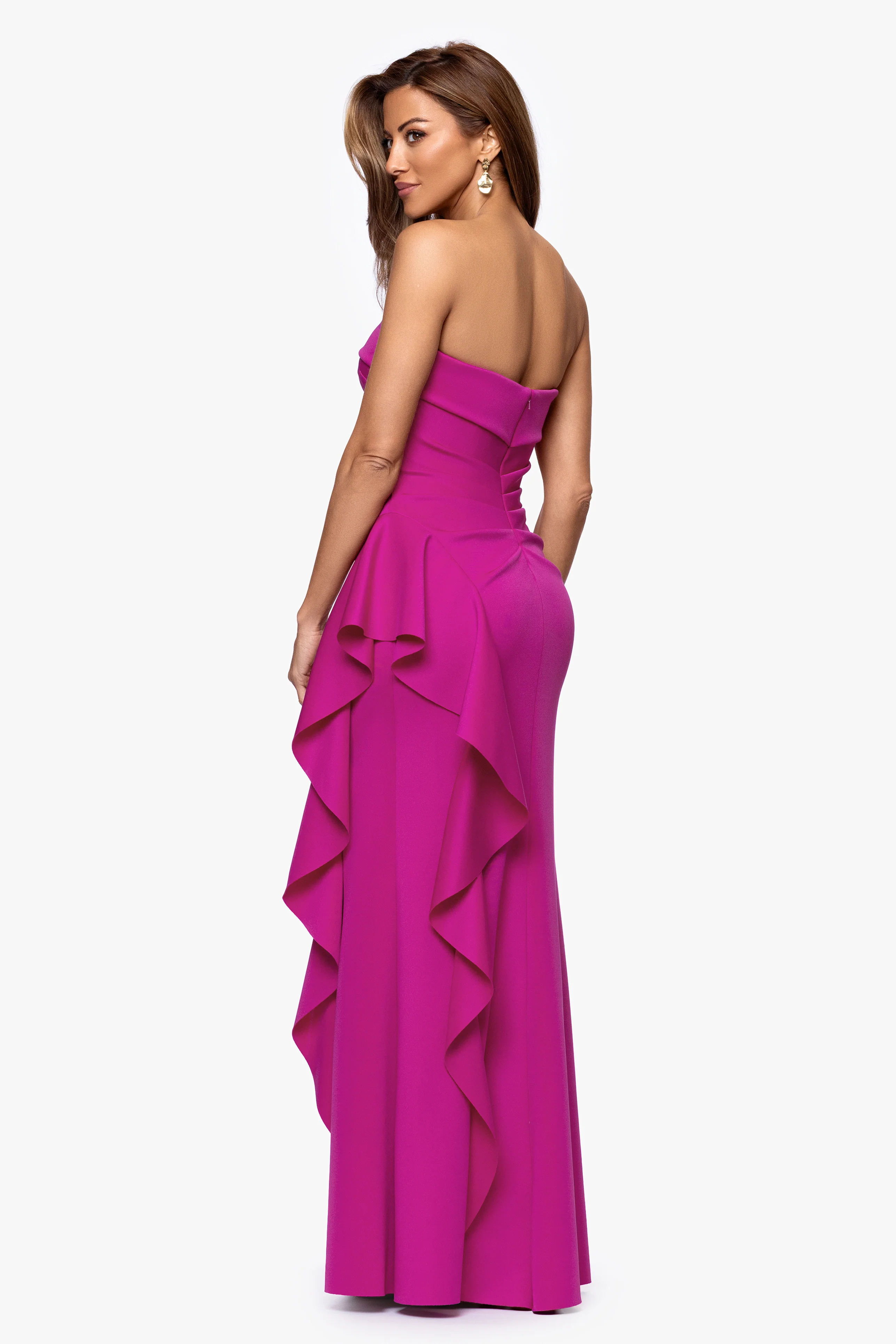"Jacqueline" Techno Scuba Strapless Ruffle Dress - Image 3