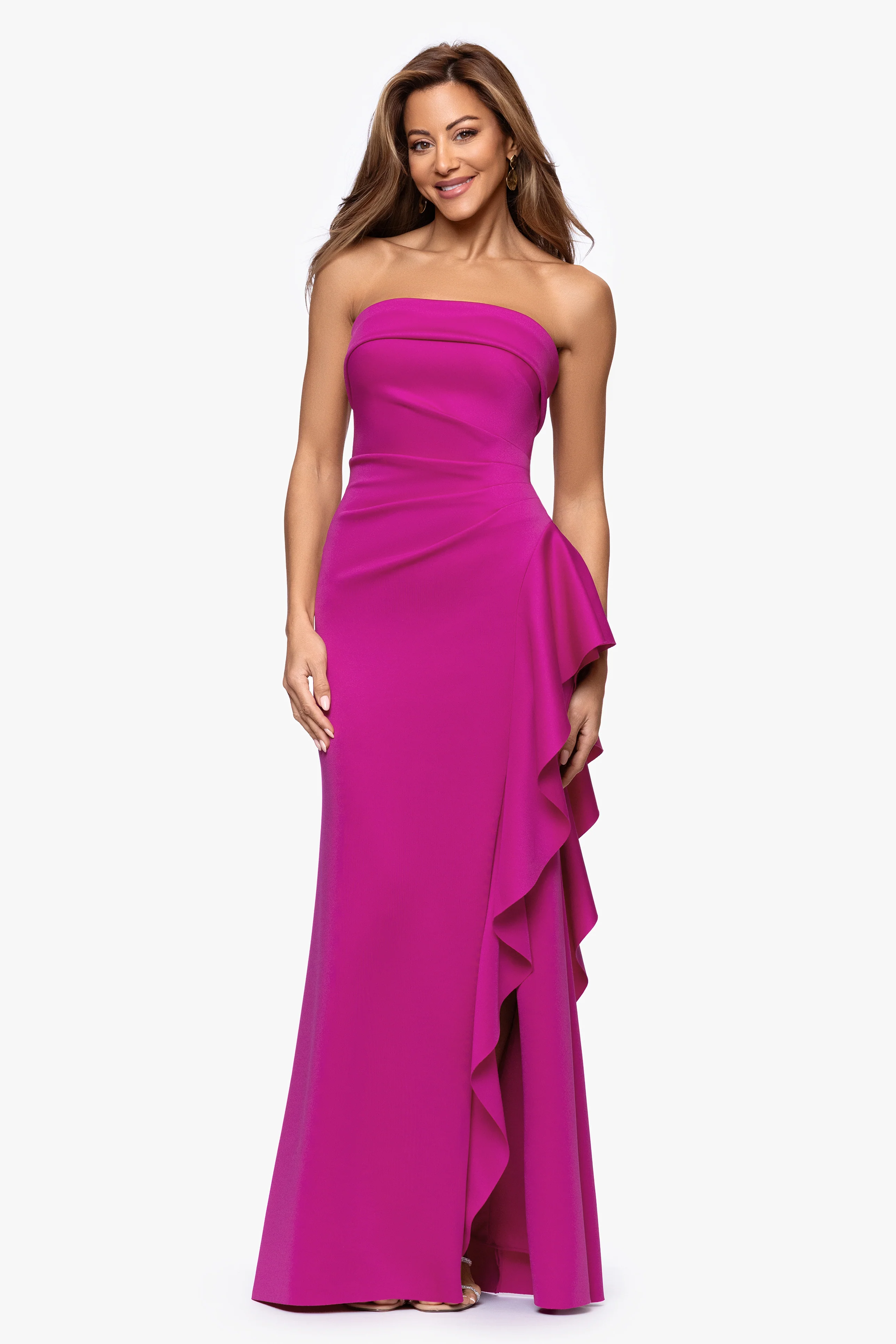 "Jacqueline" Techno Scuba Strapless Ruffle Dress