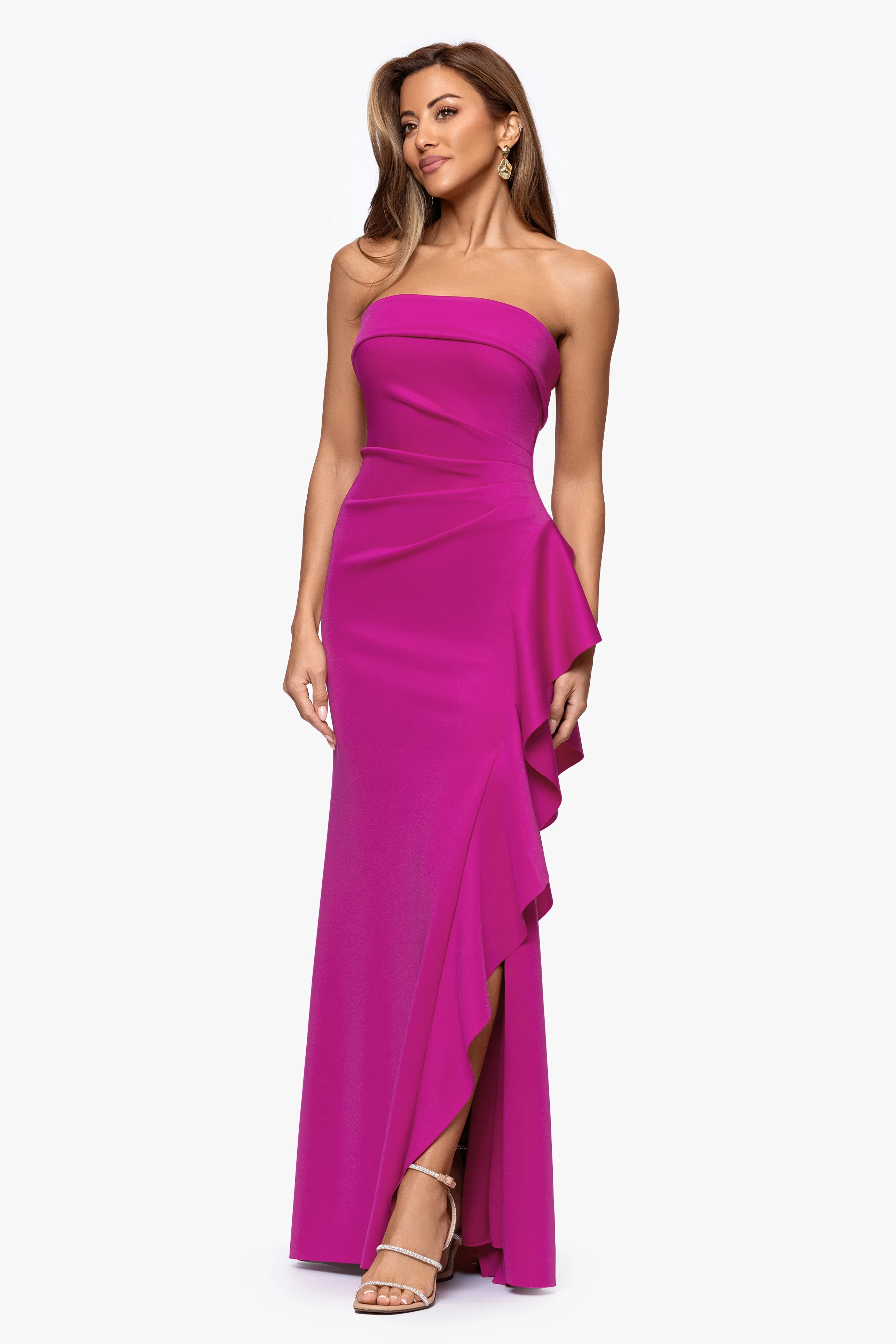 "Jacqueline" Techno Scuba Strapless Ruffle Dress - Image 4