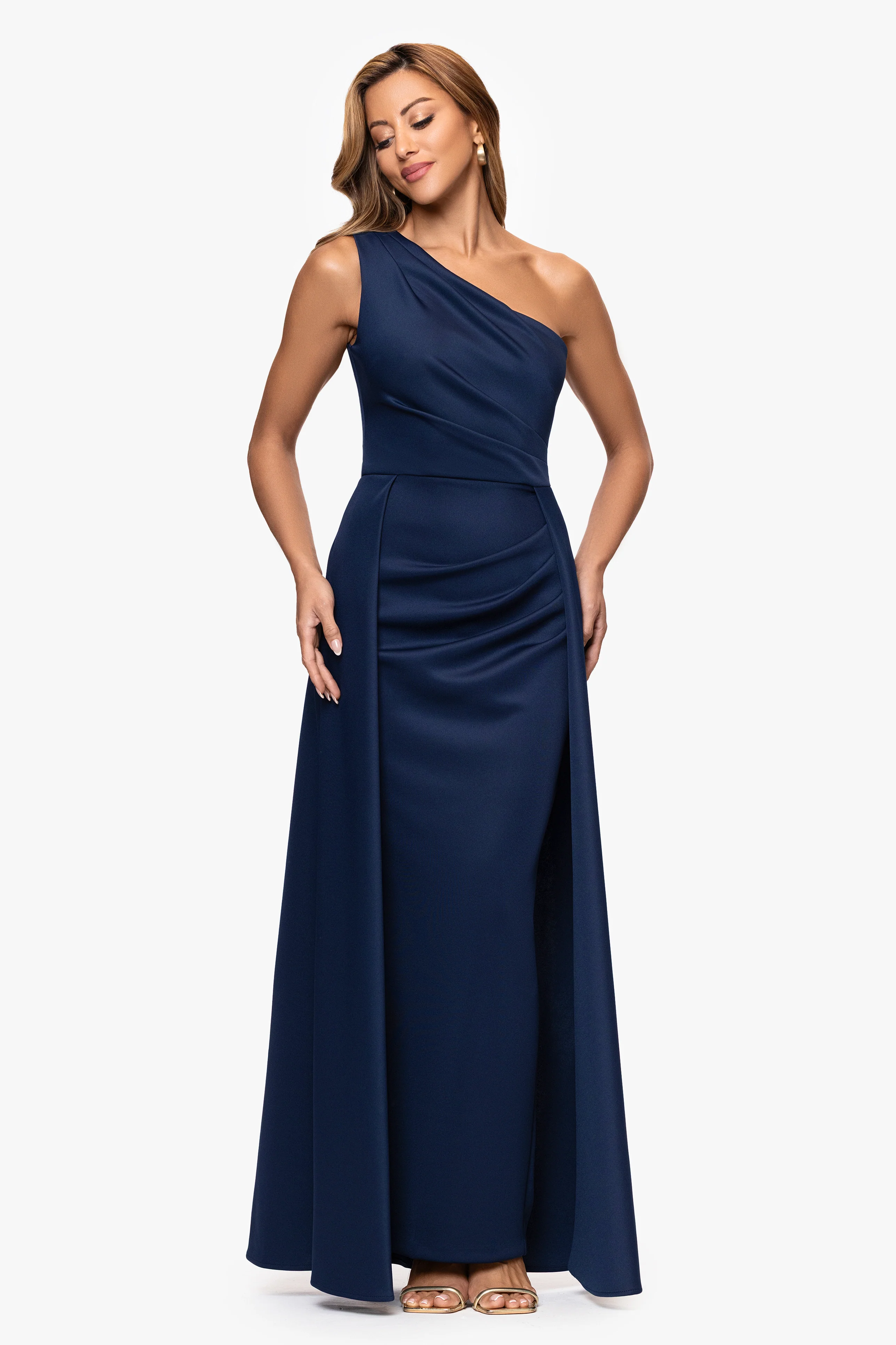 Petite "Jalen" Techno Scuba Back Drape Dress