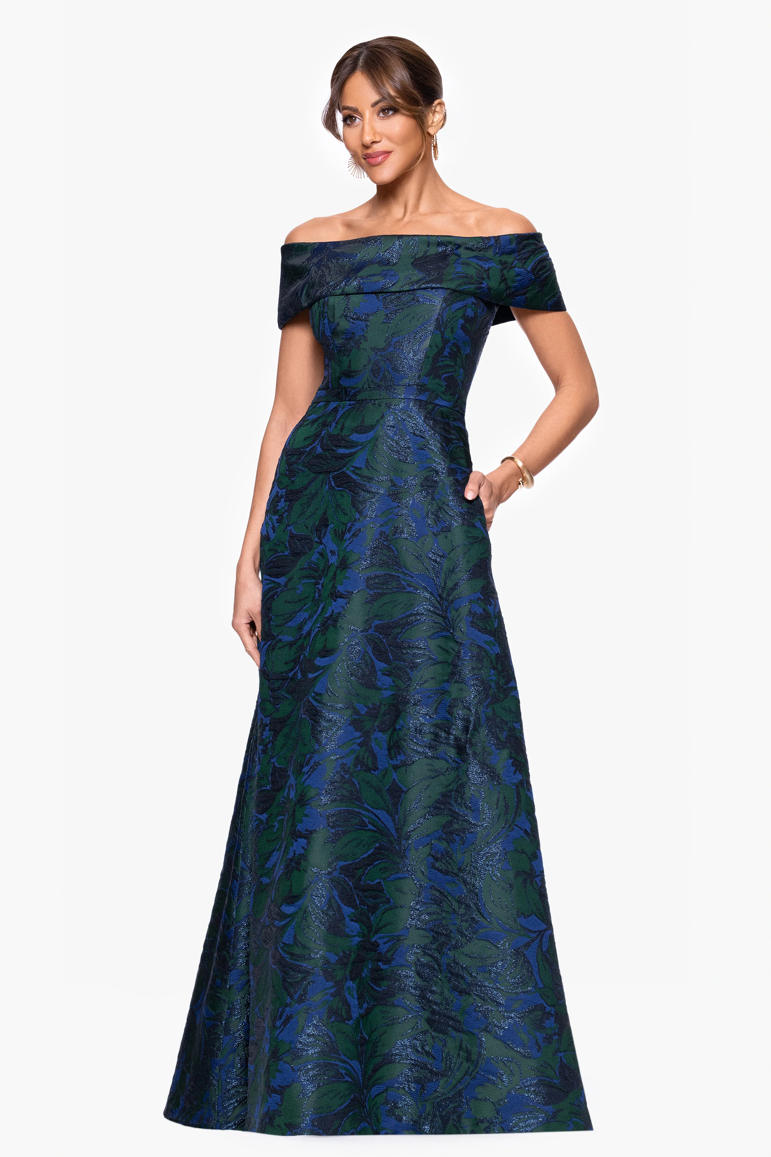 Petite "June" Jacquard Off The Shoulder Dress - Image 5