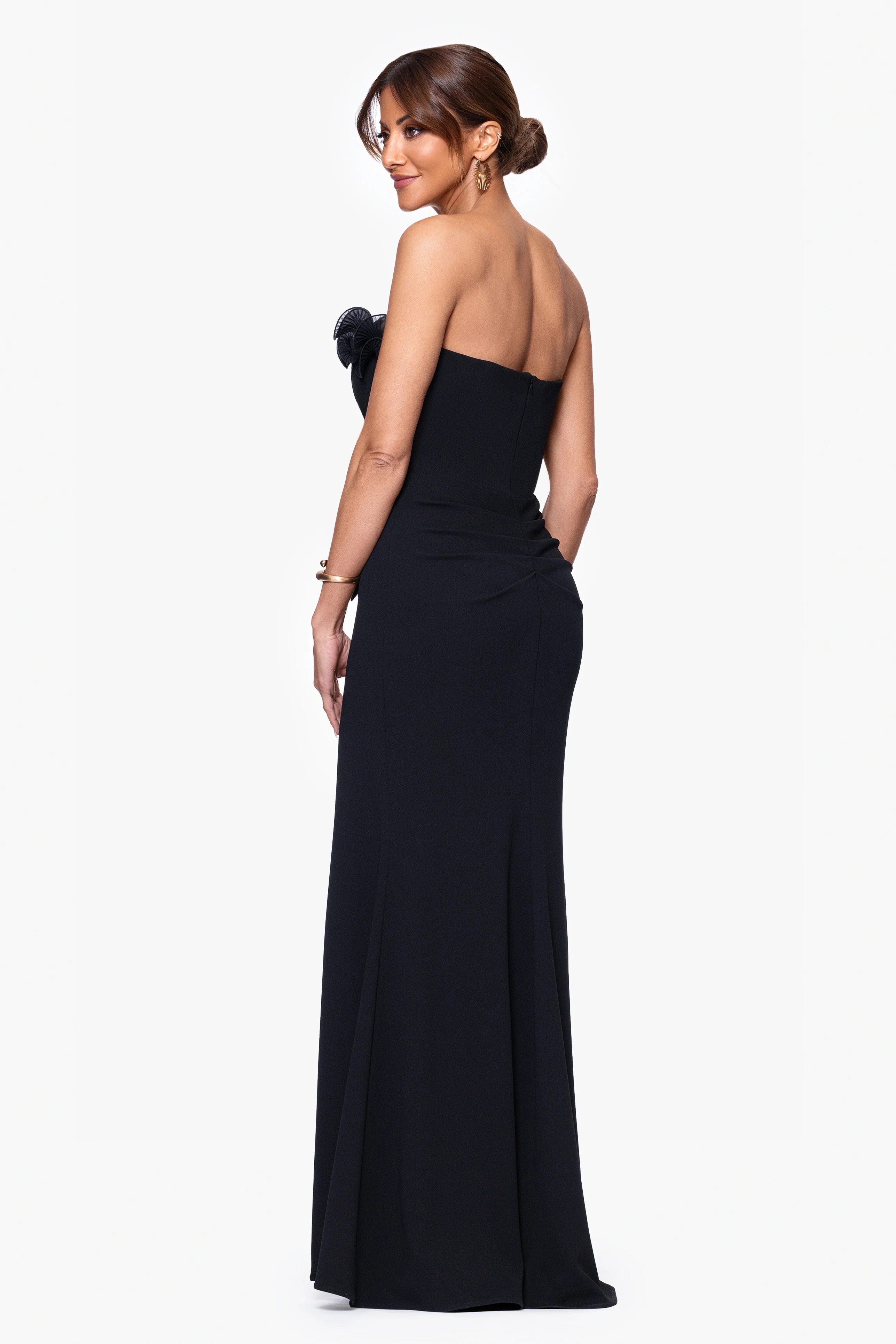 Petite "Kimberly" Scuba Crepe Chiffon Ruffle Strapless Dress - Image 4