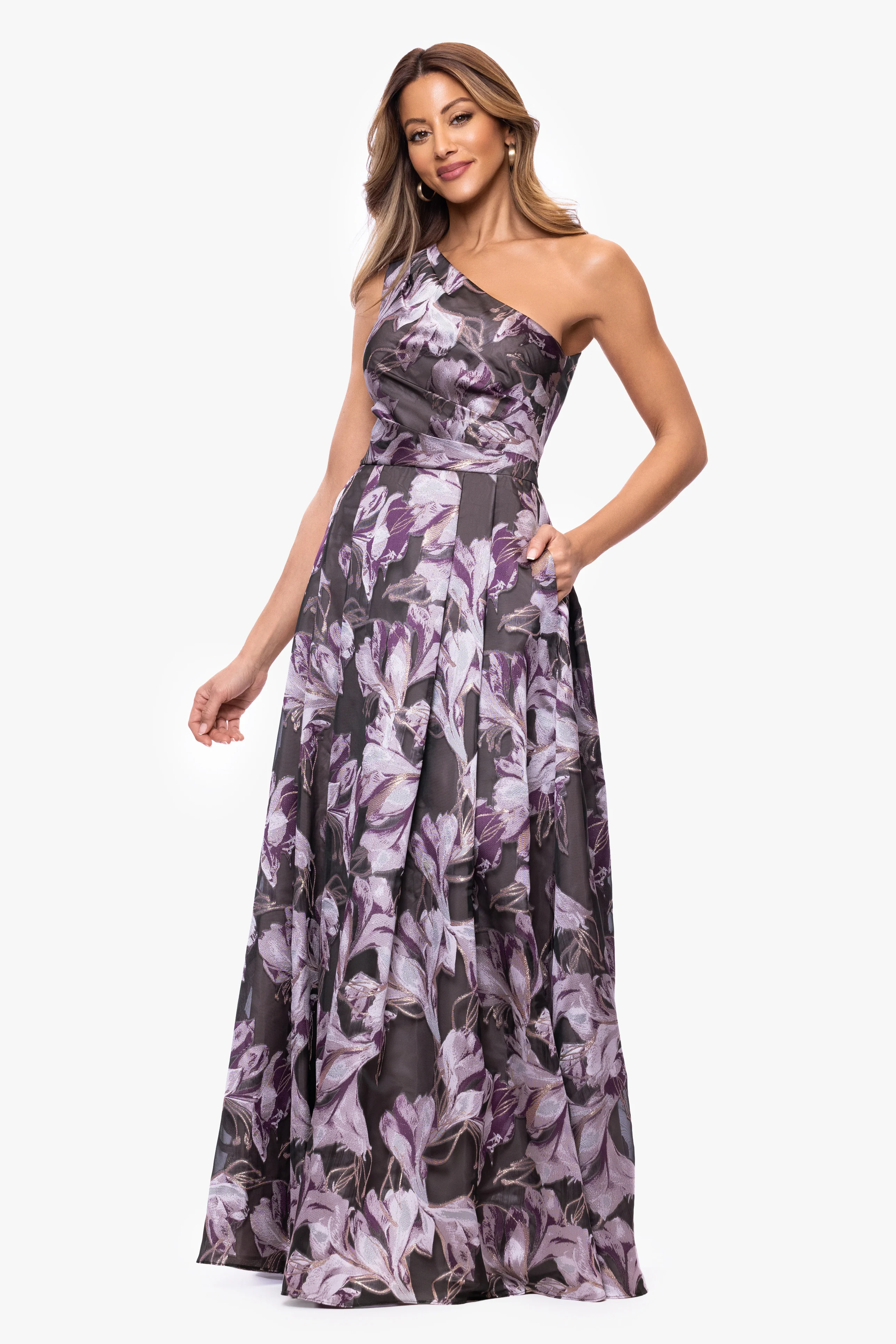 Petite "Lennon" Organza Burnout One Shoulder Dress - Image 5