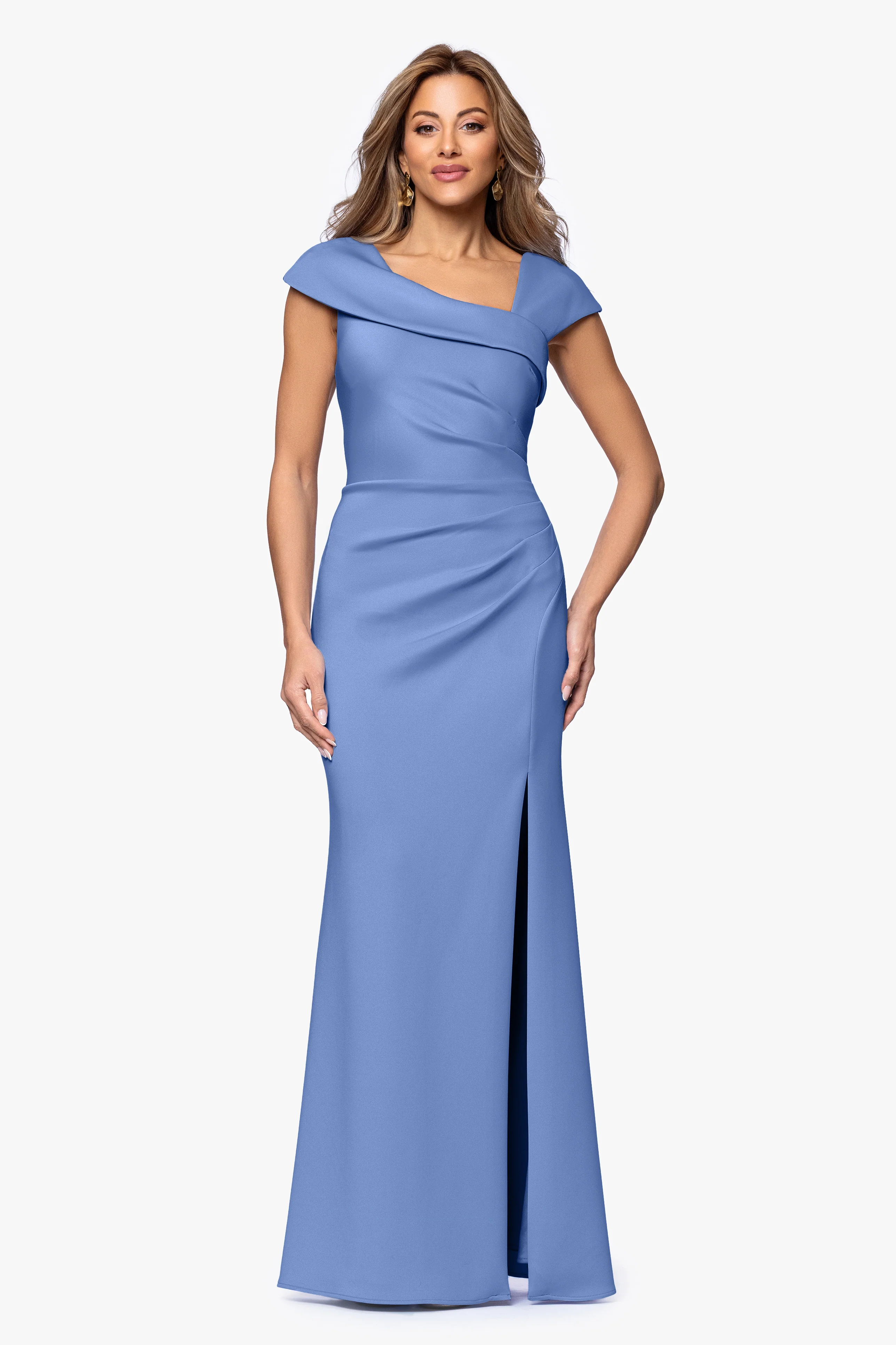 Petite "Lenore" Techno Scuba Asymmetrical Neckline Dress - Image 47