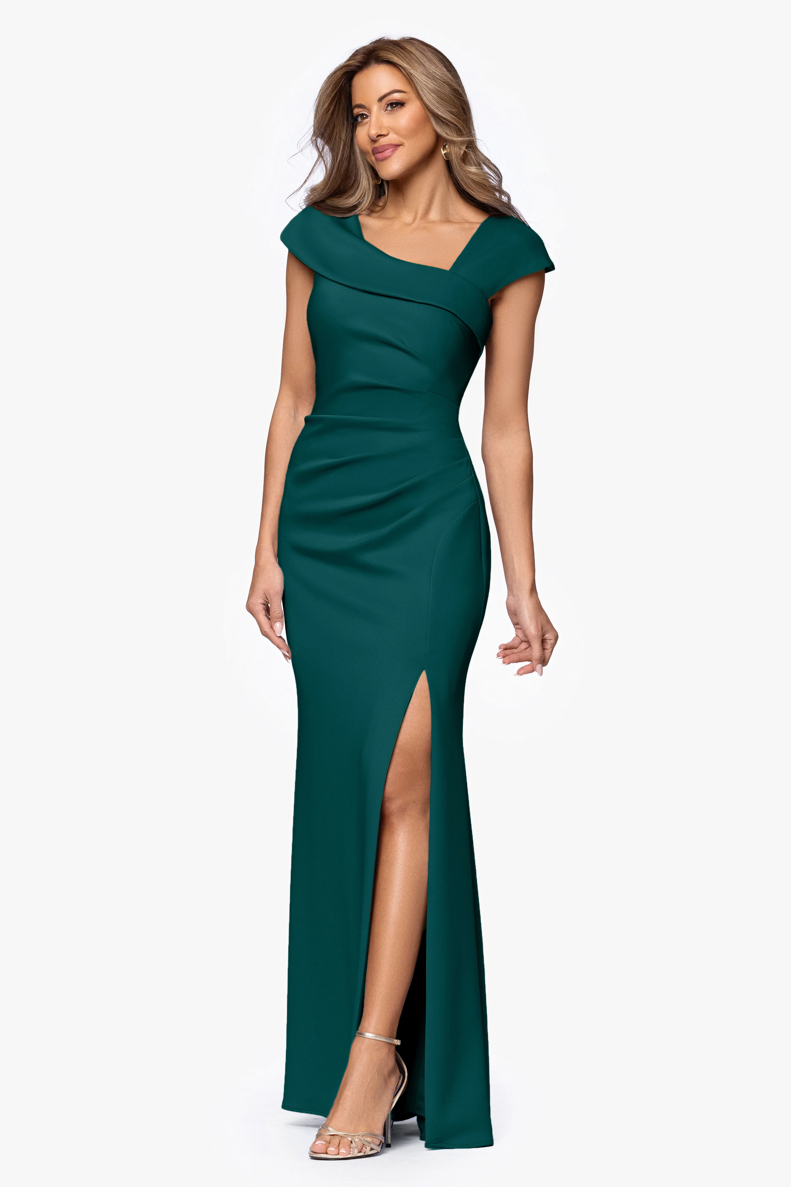 Petite "Lenore" Techno Scuba Asymmetrical Neckline Dress - Image 41