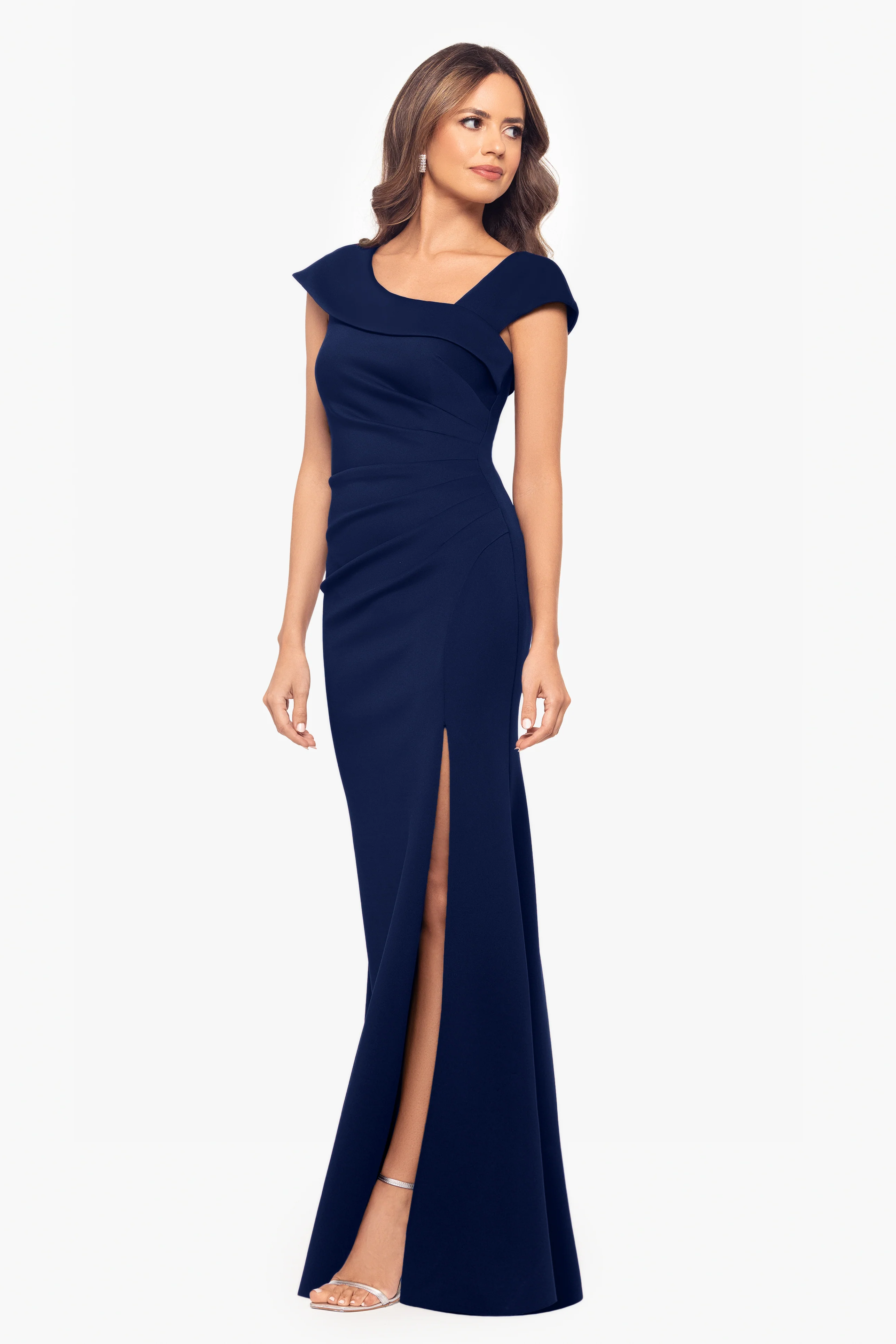 Petite "Lenore" Techno Scuba Asymmetrical Neckline Dress - Image 25