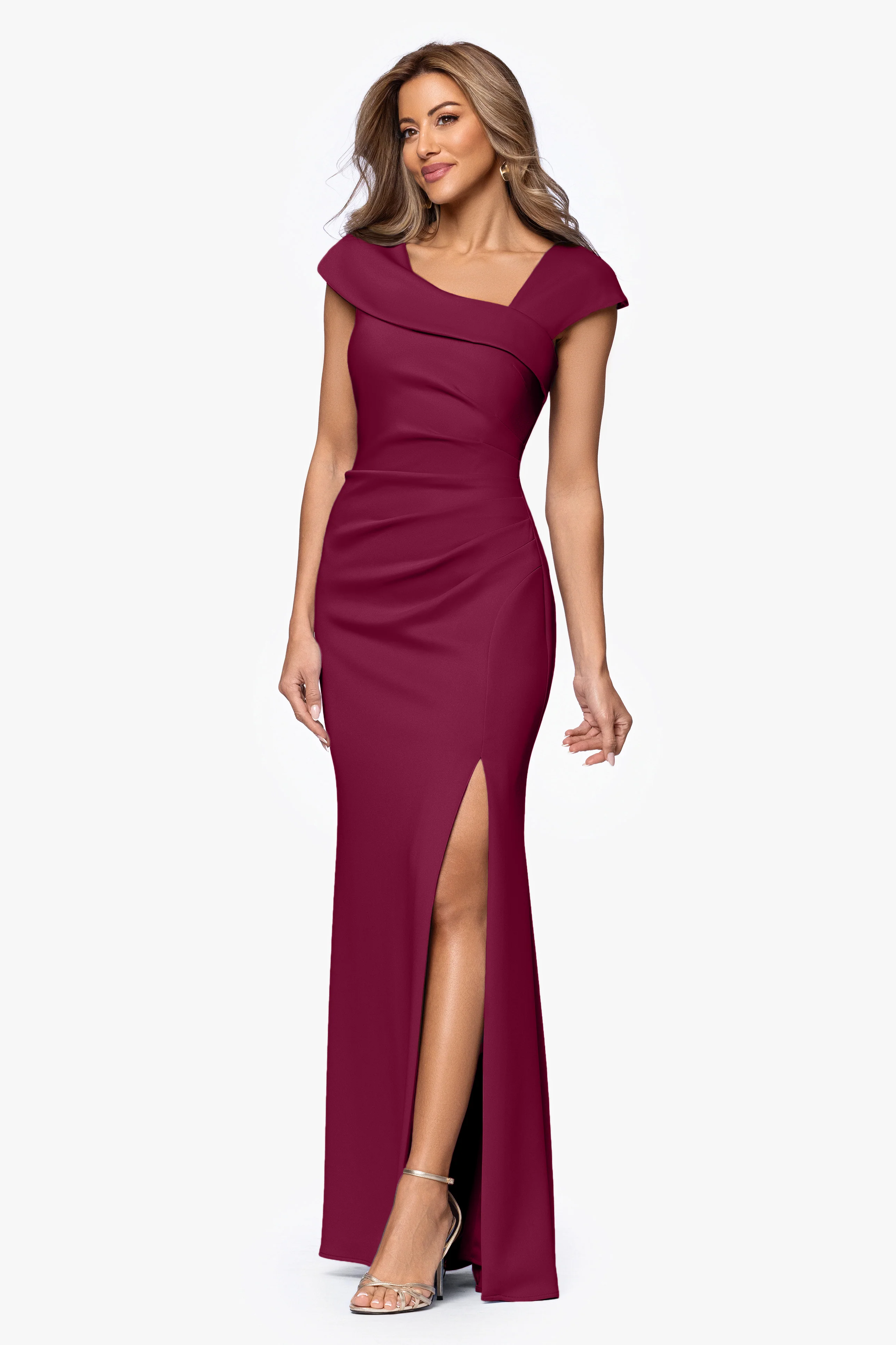 Petite "Lenore" Techno Scuba Asymmetrical Neckline Dress - Image 15