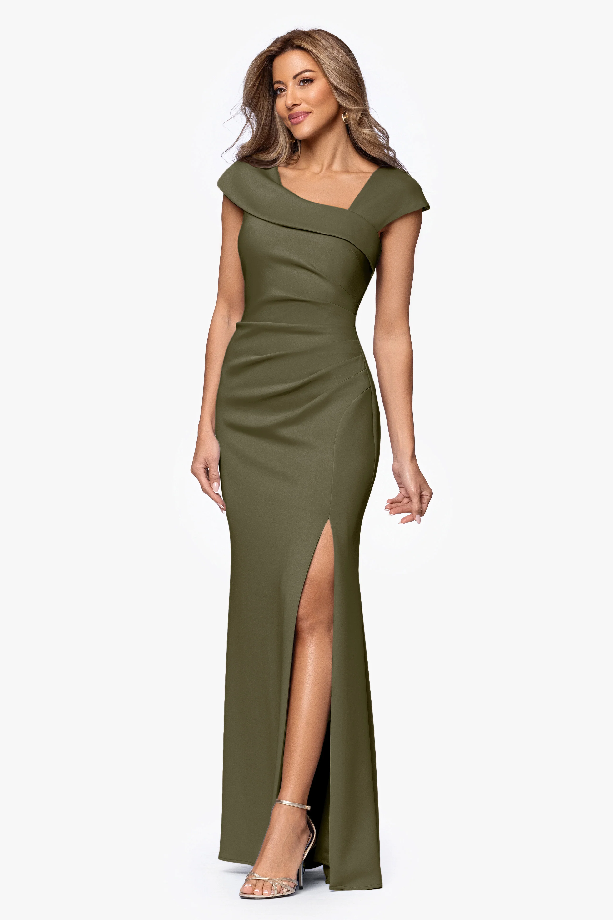 Petite "Lenore" Techno Scuba Asymmetrical Neckline Dress - Image 31