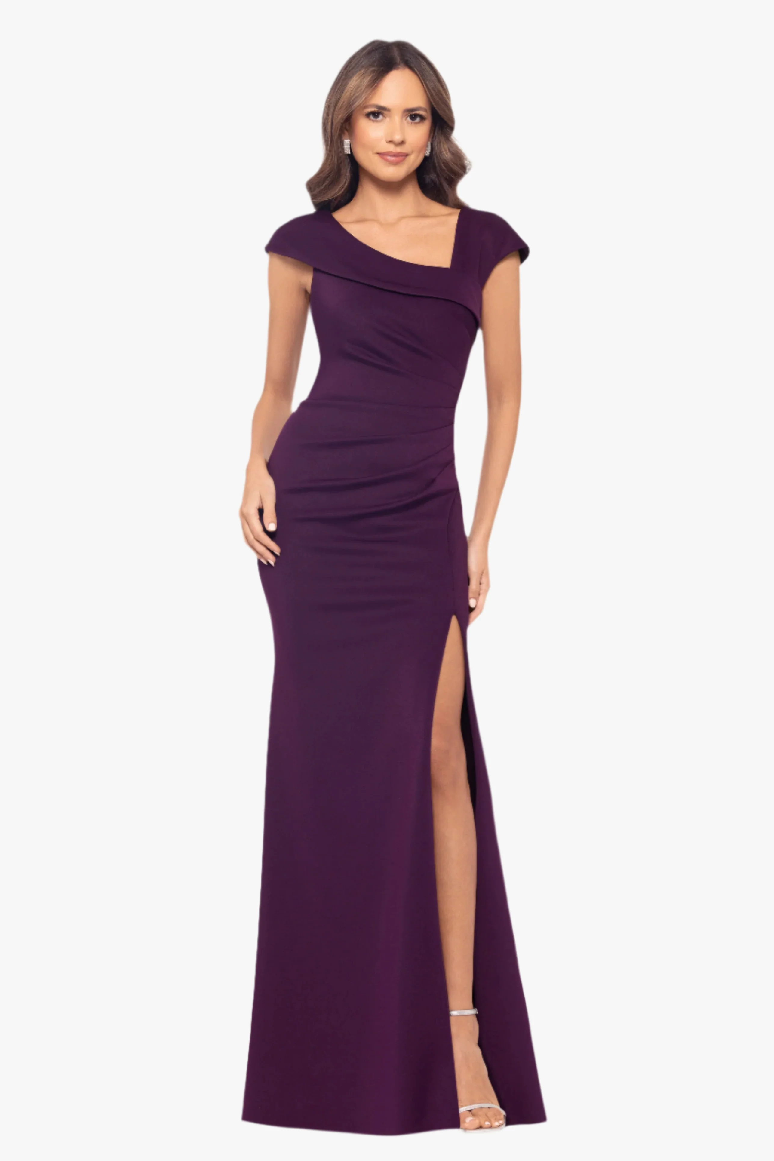 Petite "Lenore" Techno Scuba Asymmetrical Neckline Dress - Image 22