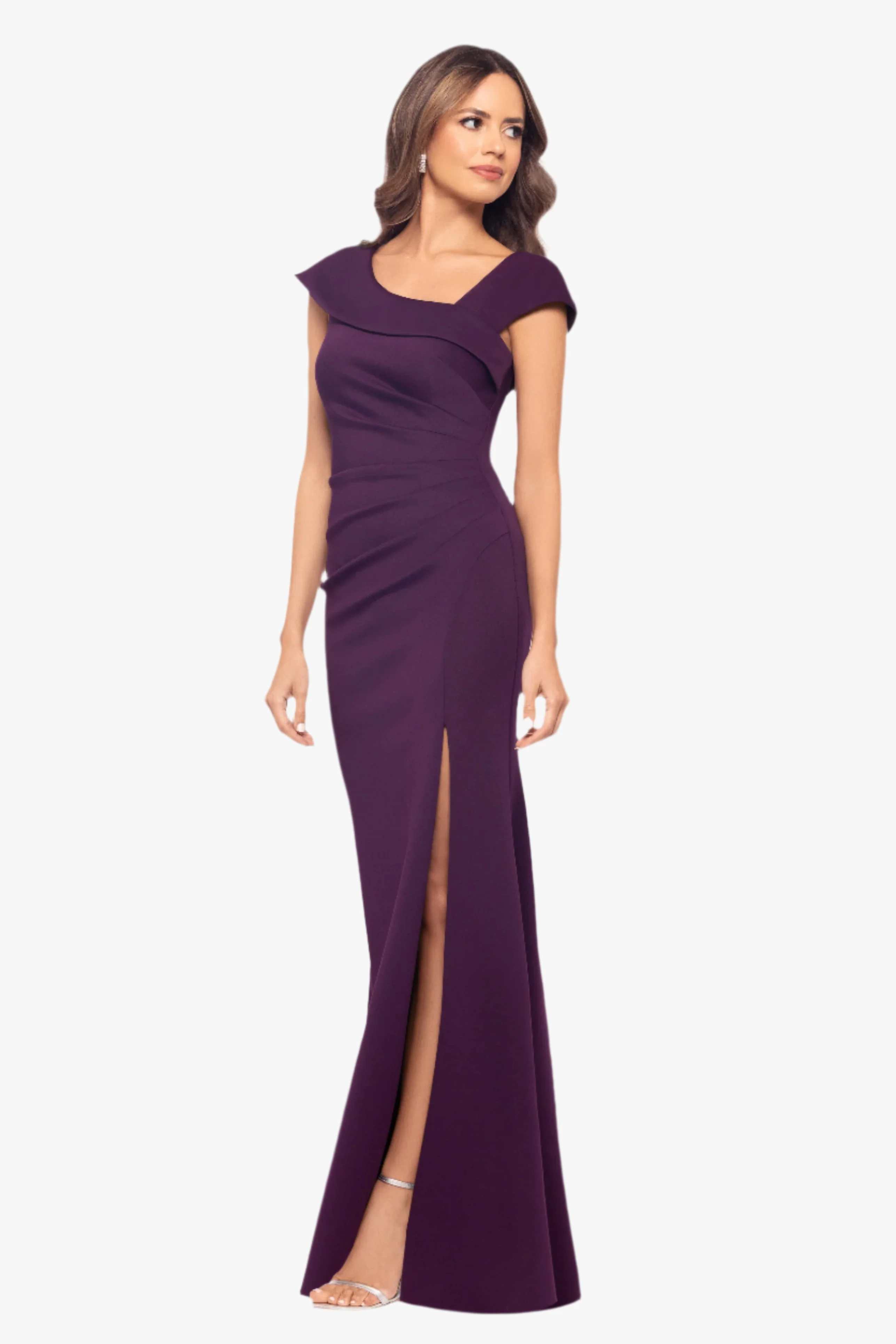 Petite "Lenore" Techno Scuba Asymmetrical Neckline Dress - Image 25