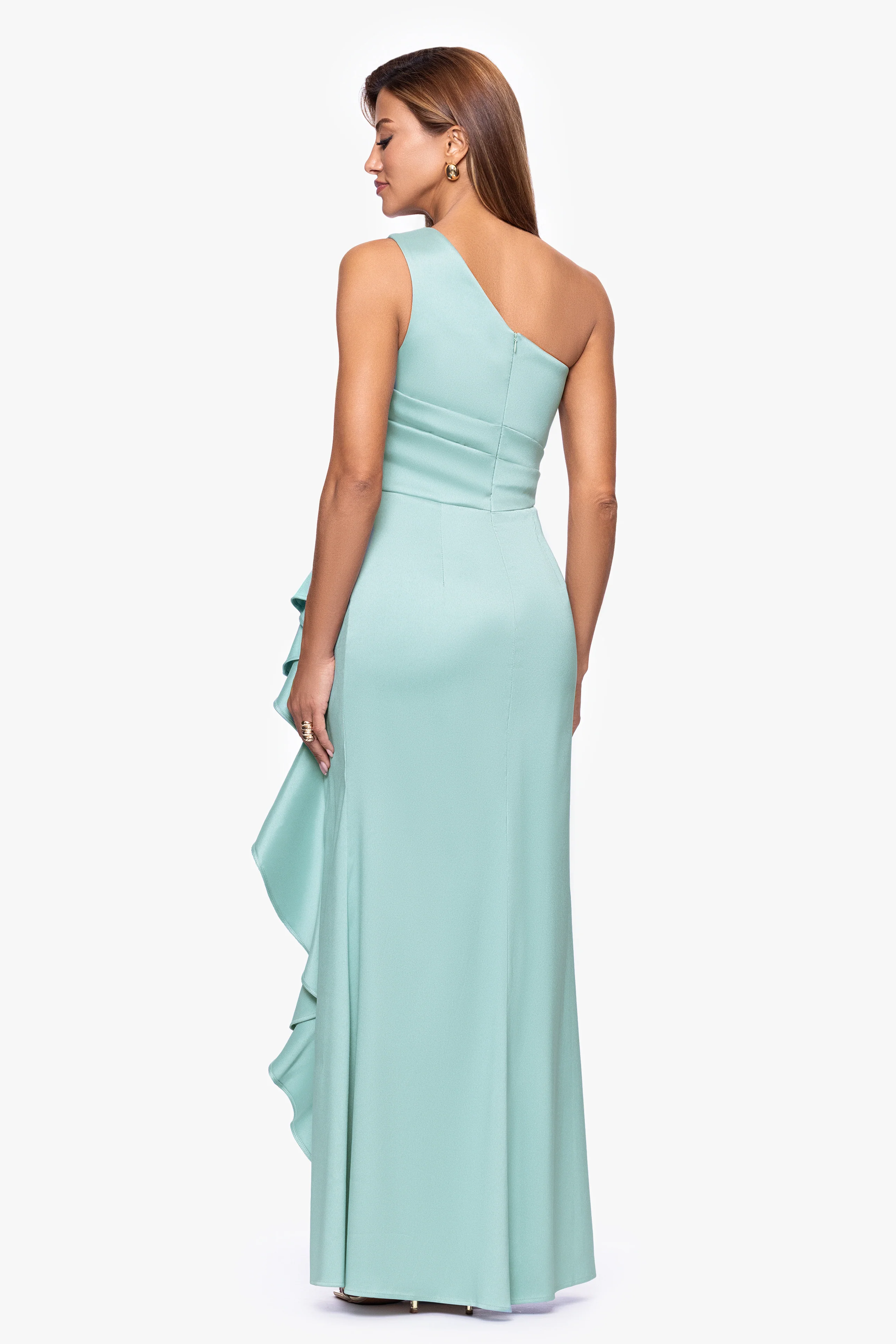 Petite "Nikki" Mikado One Shoulder Ruffle Dress - Image 3