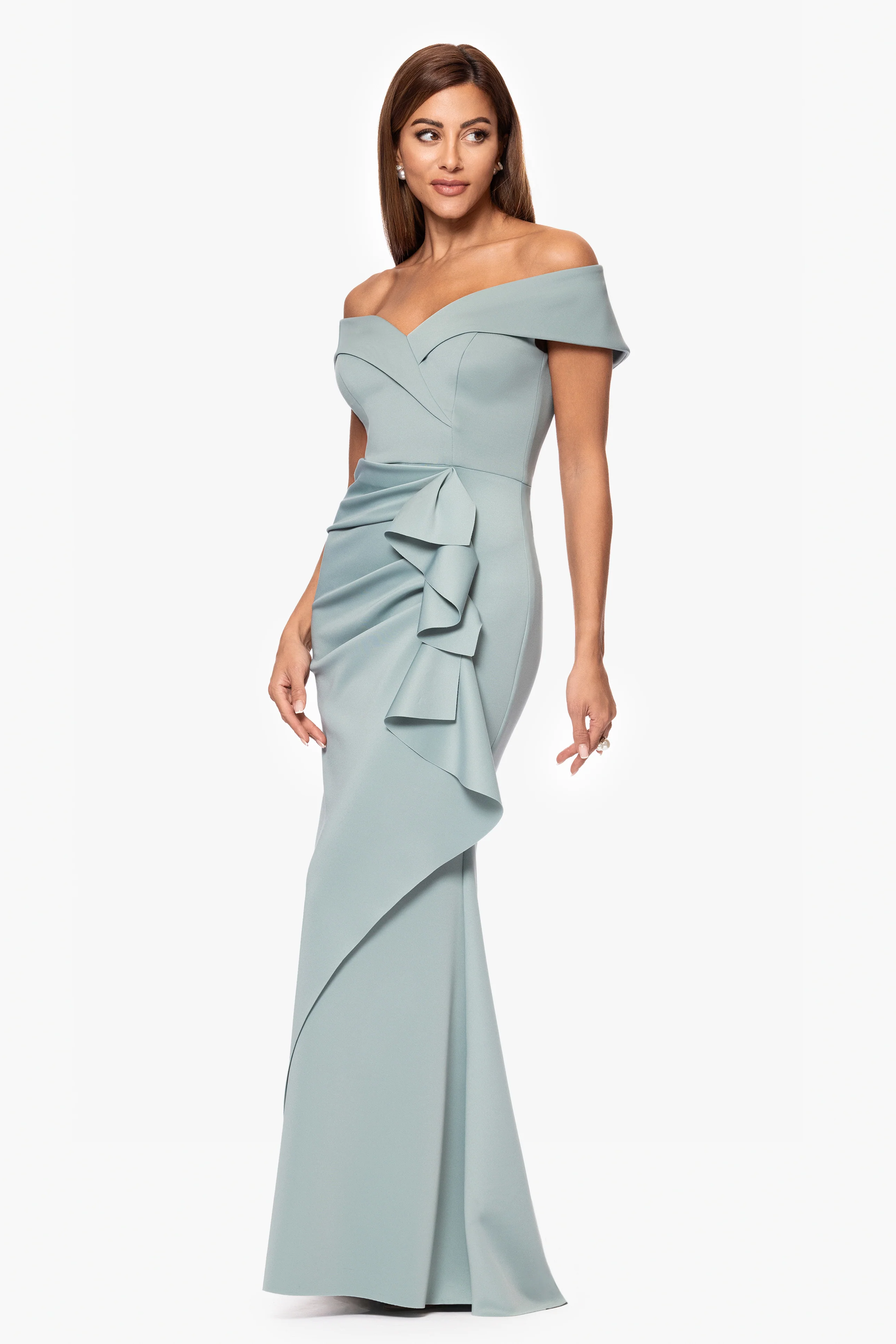 Petite "Patti" Techno Scuba Off The Shoulder Dress - Image 26
