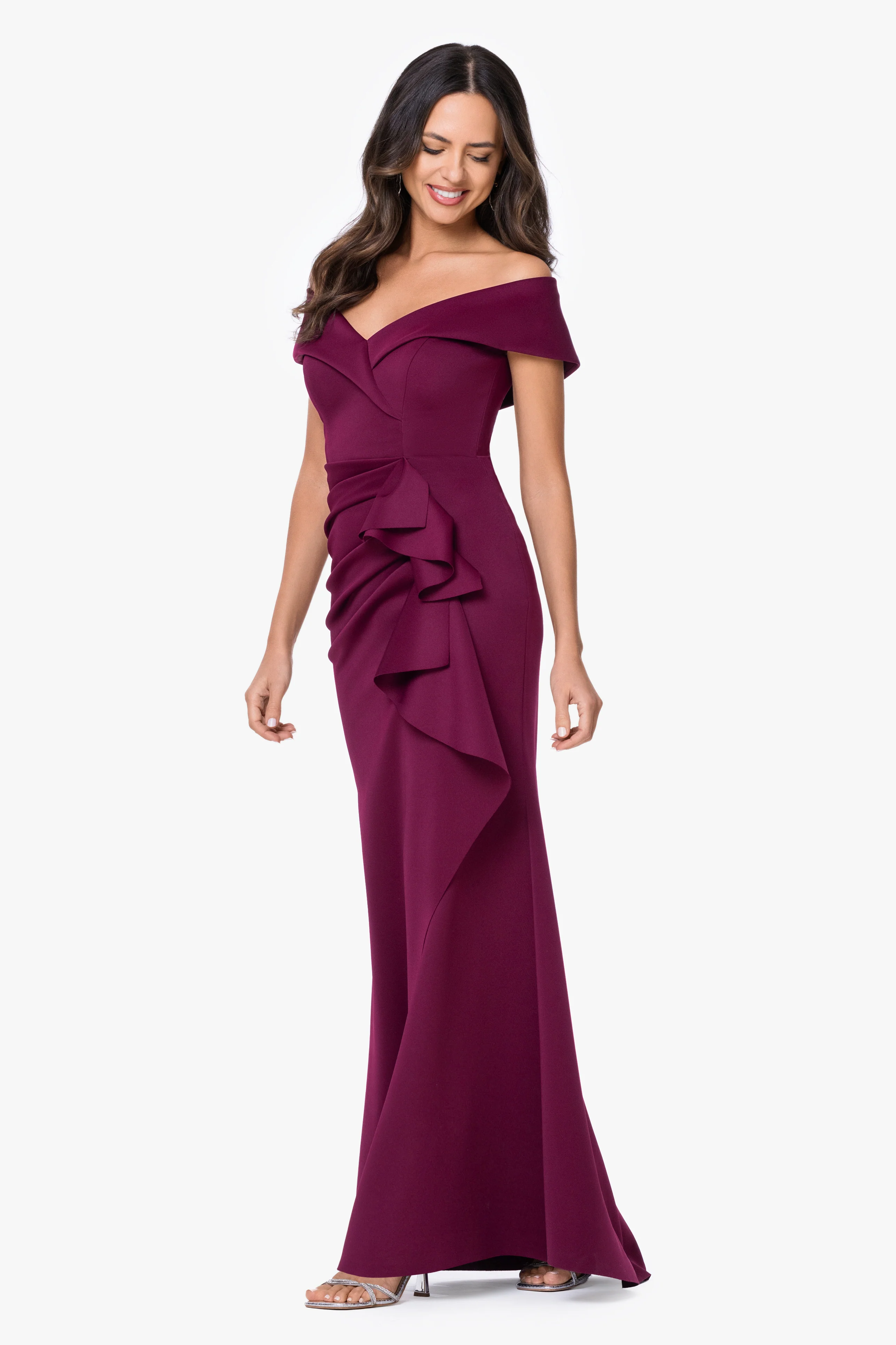Petite "Patti" Techno Scuba Off The Shoulder Dress - Image 38