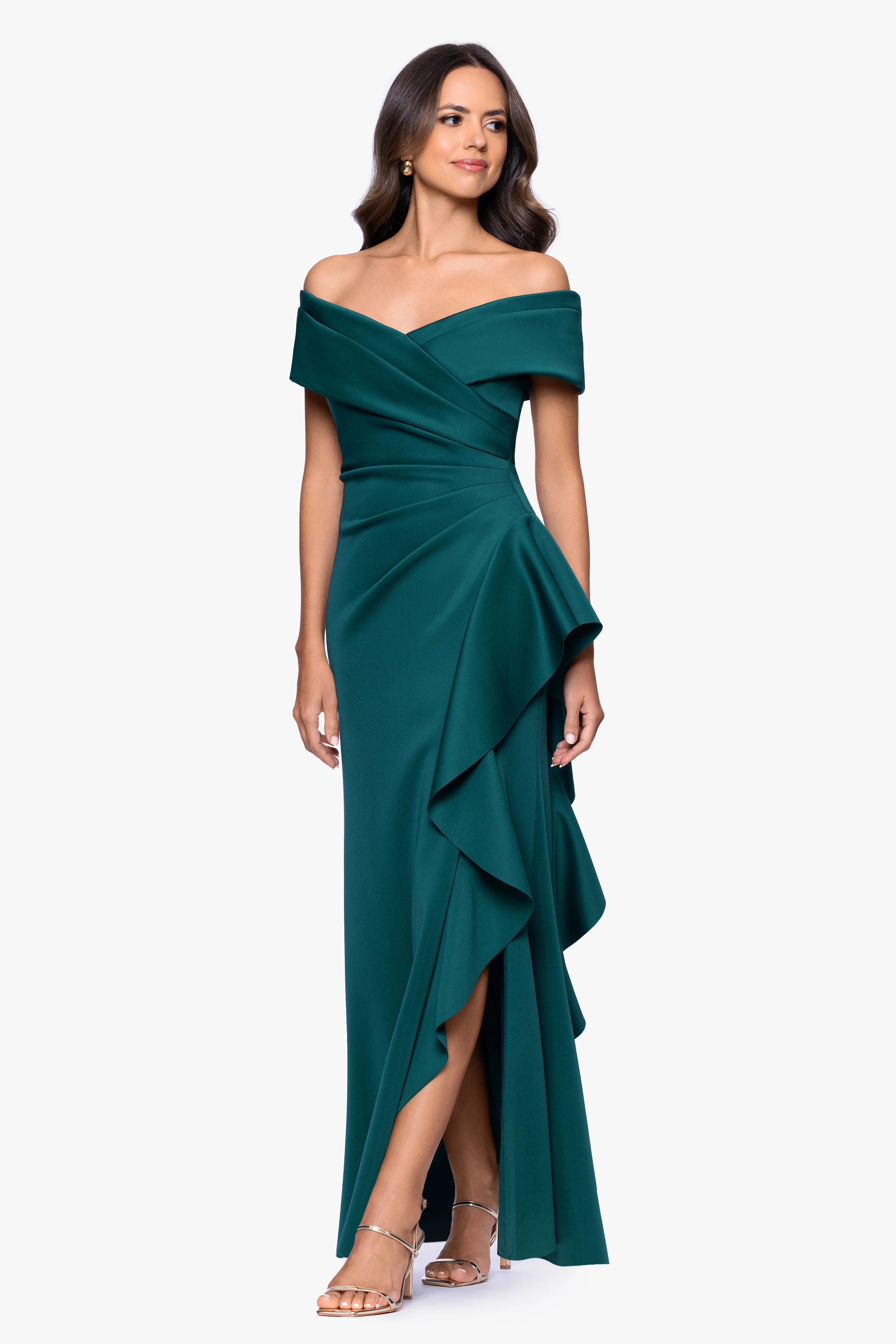 Petite "Pearl" Techno Scuba Off the Shoulder Ruffle Dress - Image 10