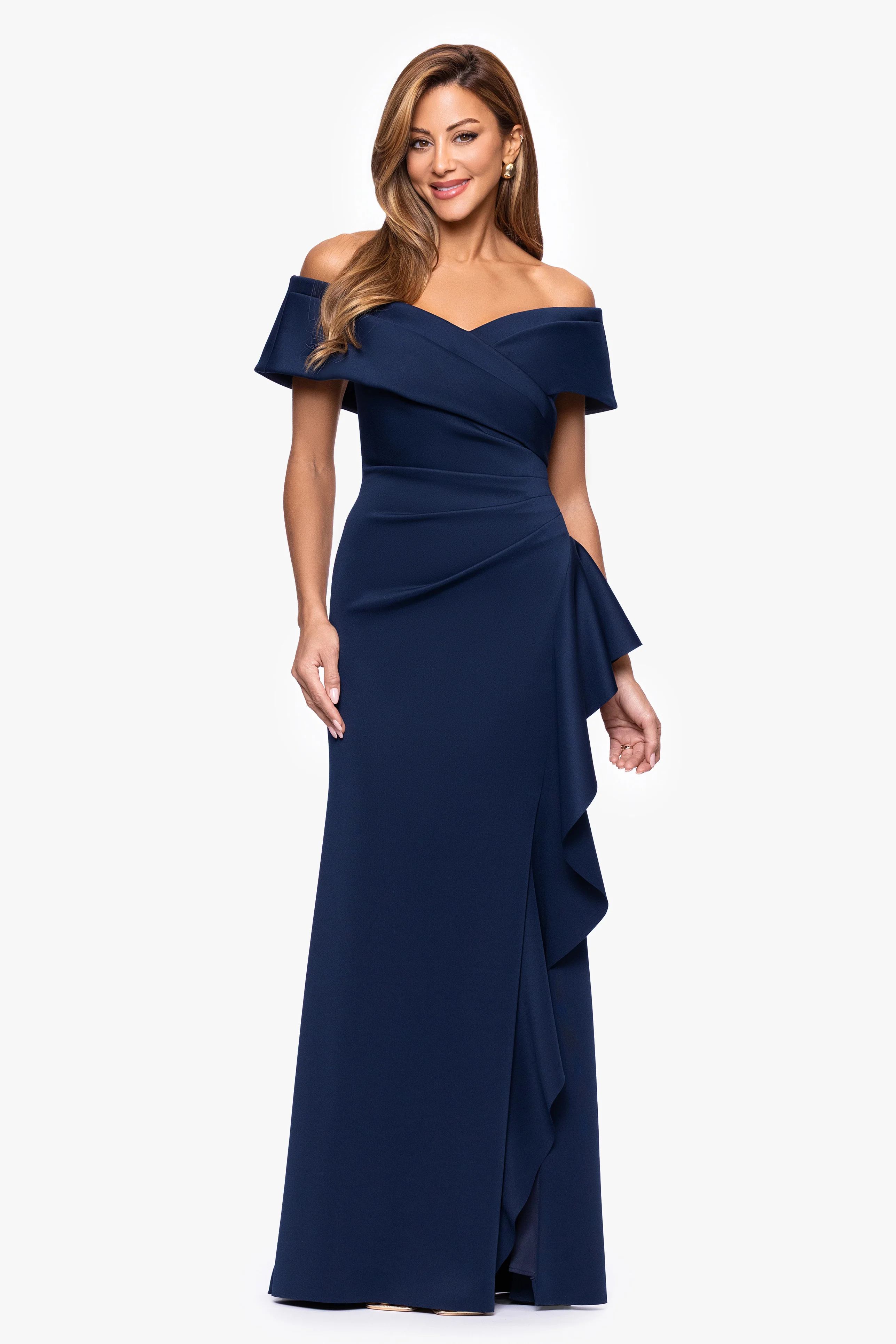 Petite "Pearl" Techno Scuba Off the Shoulder Ruffle Dress - Image 16