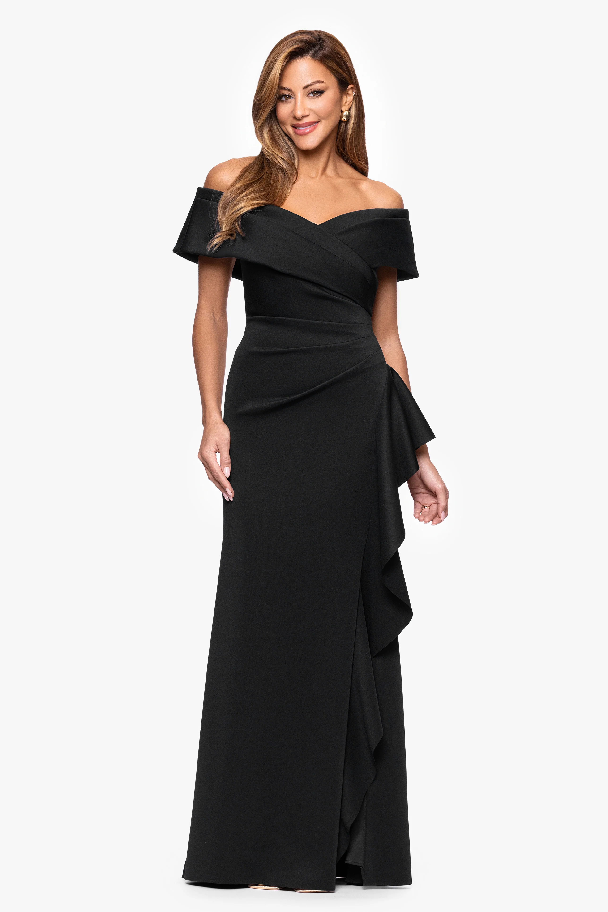Petite "Pearl" Techno Scuba Off the Shoulder Ruffle Dress - Image 12