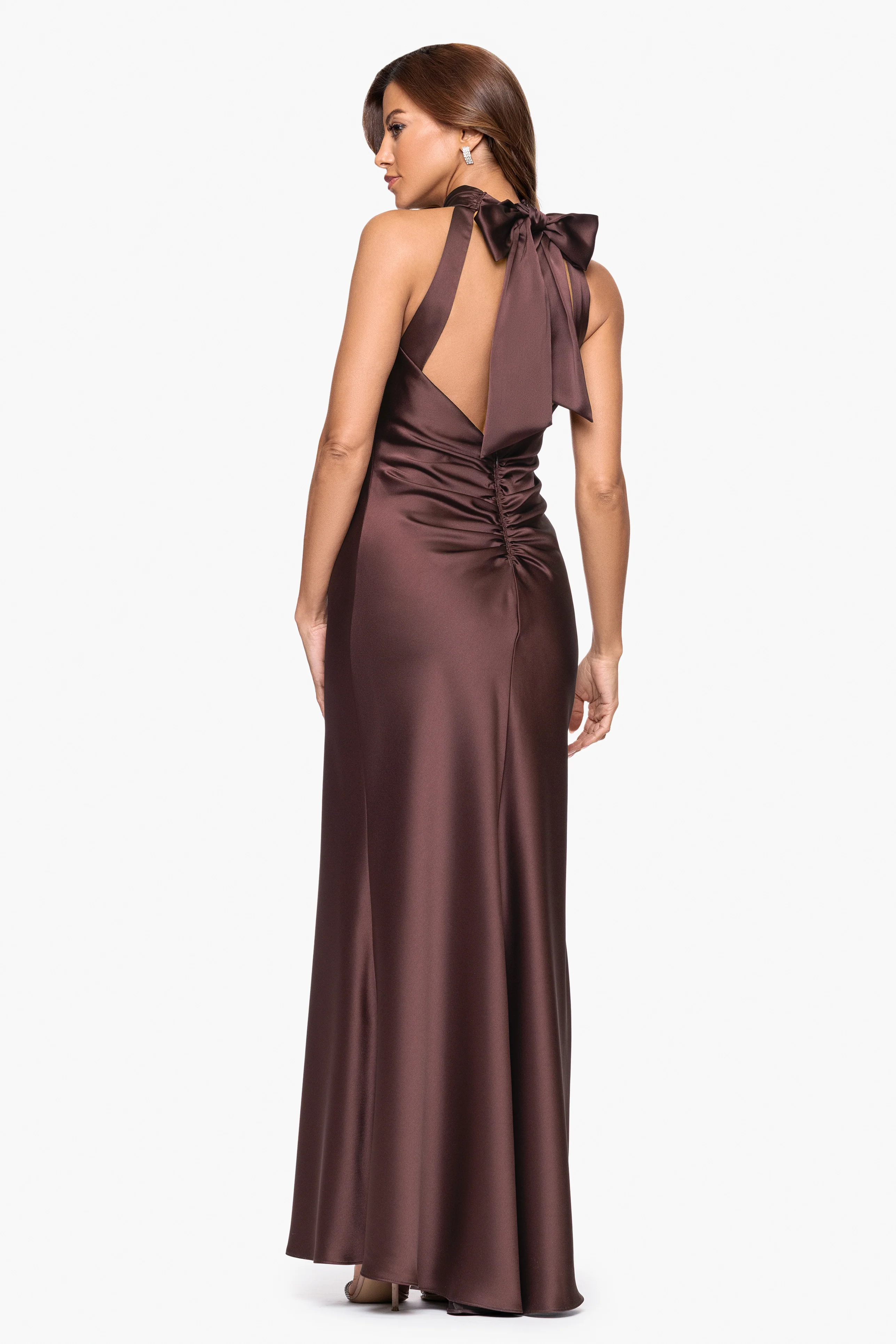 Petite "Ruth" Satin High Tie Neck Backless Dress - Image 21