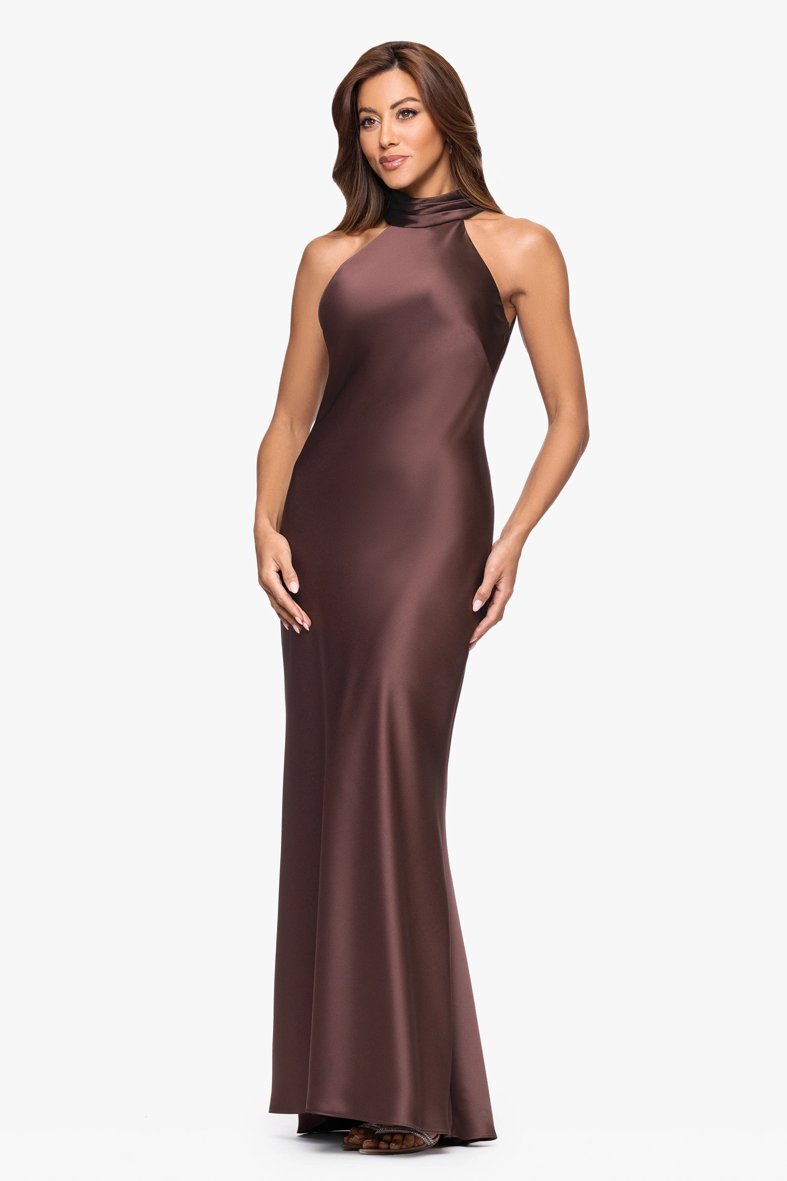 Petite "Ruth" Satin High Tie Neck Backless Dress - Image 22