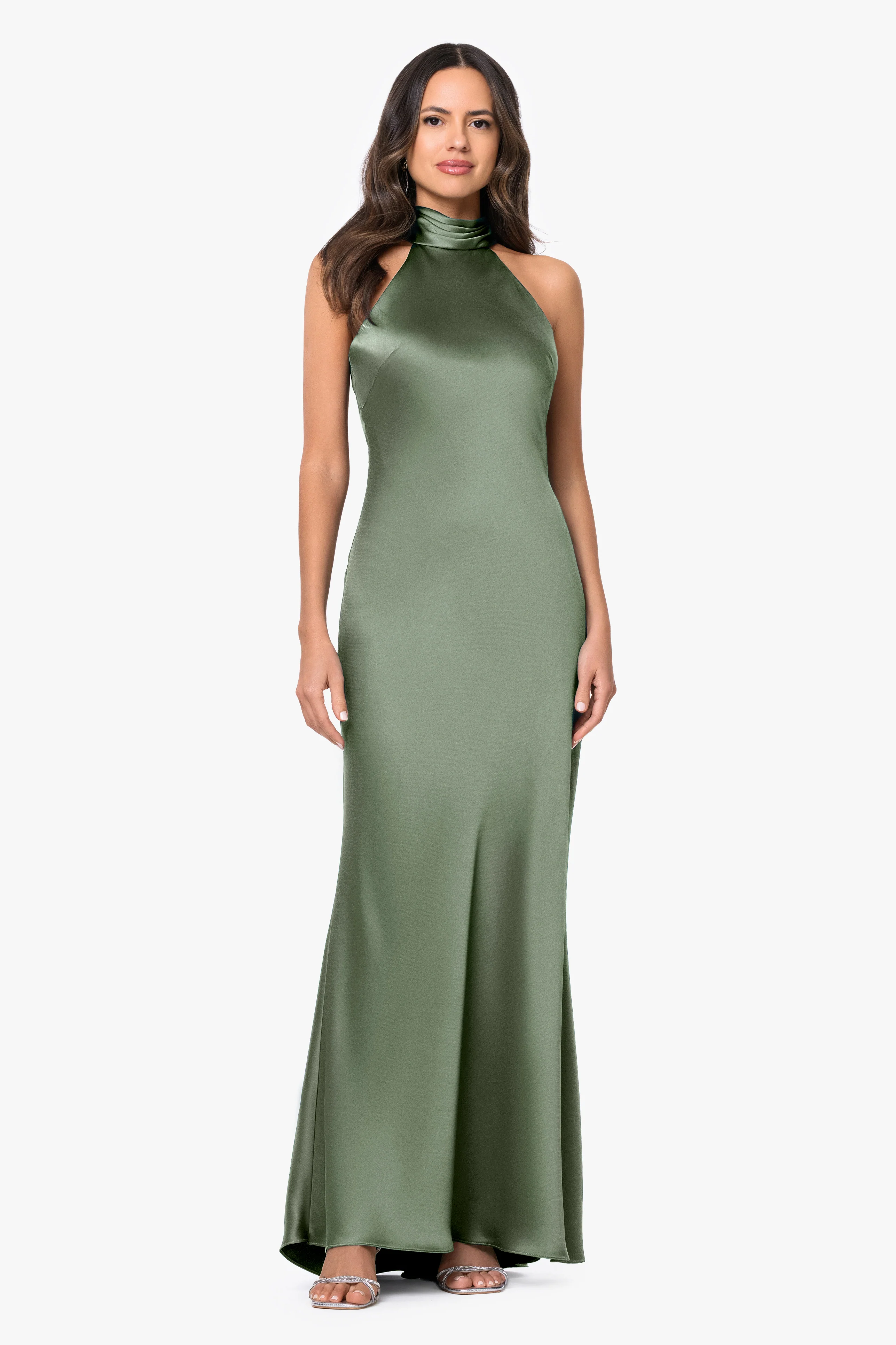 Petite "Ruth" Satin High Tie Neck Backless Dress